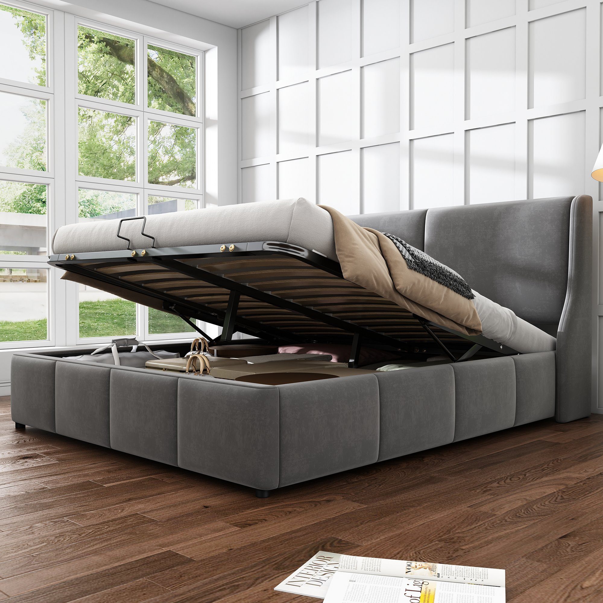 Odikalo Stauraumbett Polsterbett Doppelbett Funktionsbett Kissen Kopfteil 1 günstig online kaufen