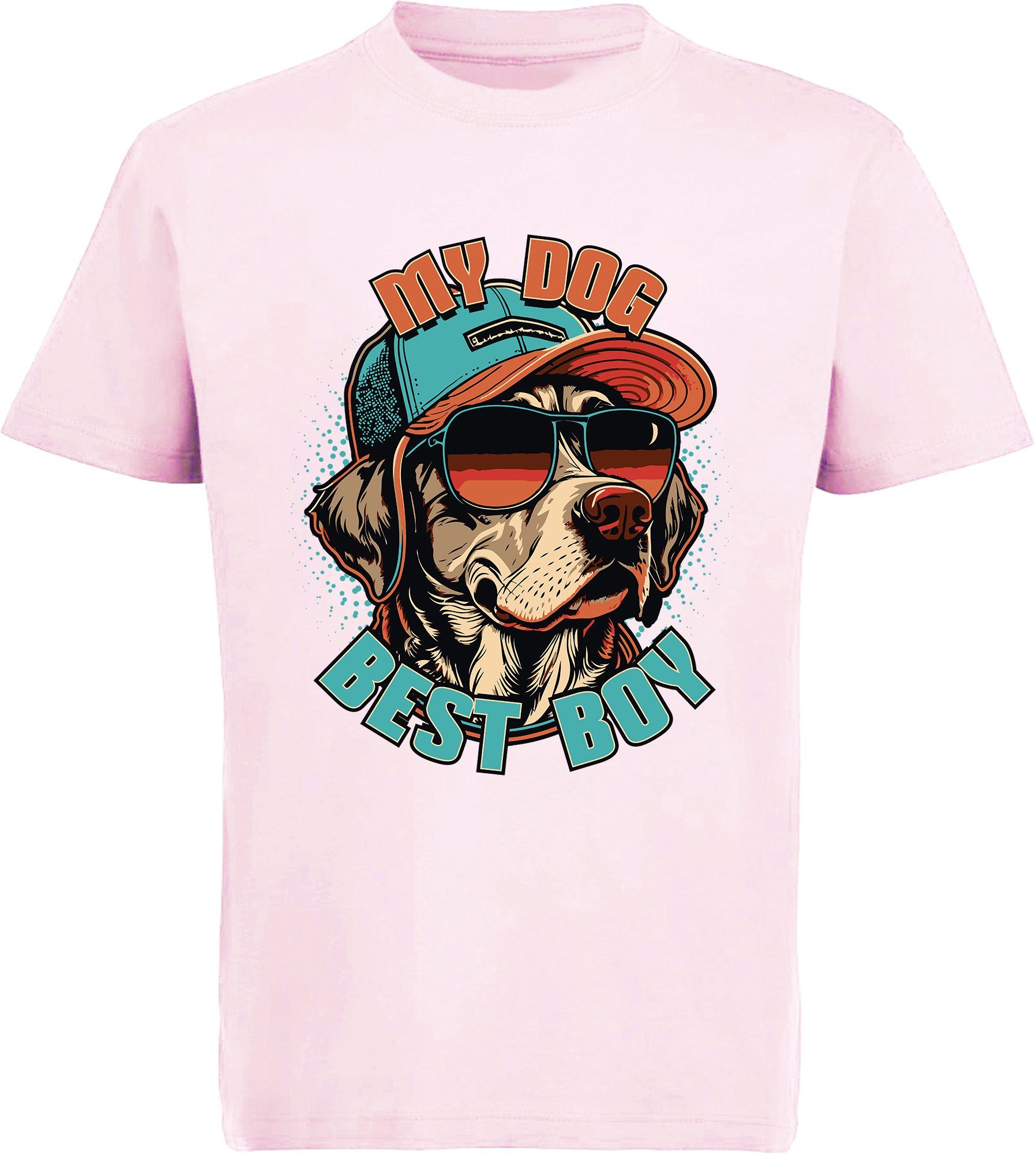 MyDesign24 Print-Shirt bedrucktes Kinder Hunde T-Shirt - Cooler Hund mit Cap Baumwollshirt mit Aufdruck, i225 rosa | T-Shirts