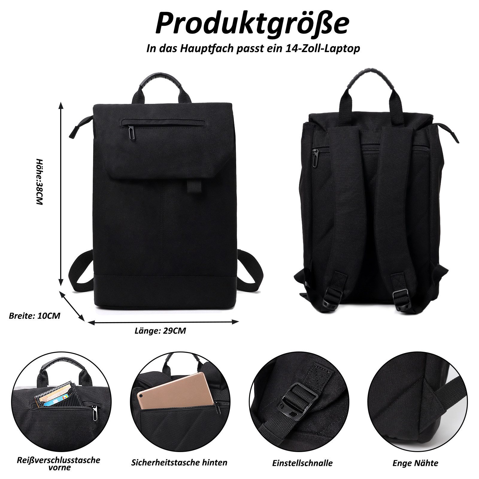 TAN.TOMI Freizeitrucksack Rucksack Damen Elegant Daypack Wasserdichter Tagesrucksack, mit Laptopfach 15.6Zoll & Anti Diebstahl Tasche für Reise, Uni, Schule