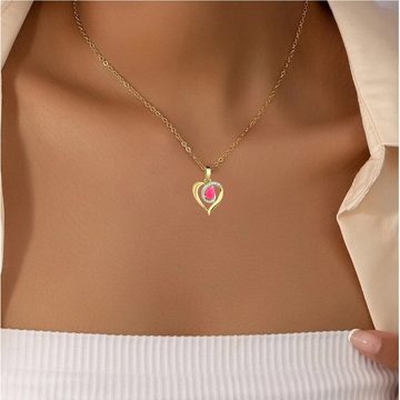 Limana Herzkette echter äthiopischer Opal pink Silber 925 Gold Kette mit Herz-Anhänger (inkl. Herz Geschenkdose und Tasche), 45-50cm Damengeschenk Liebe Geschenk Idee Goldkette Edelsteinschmuck