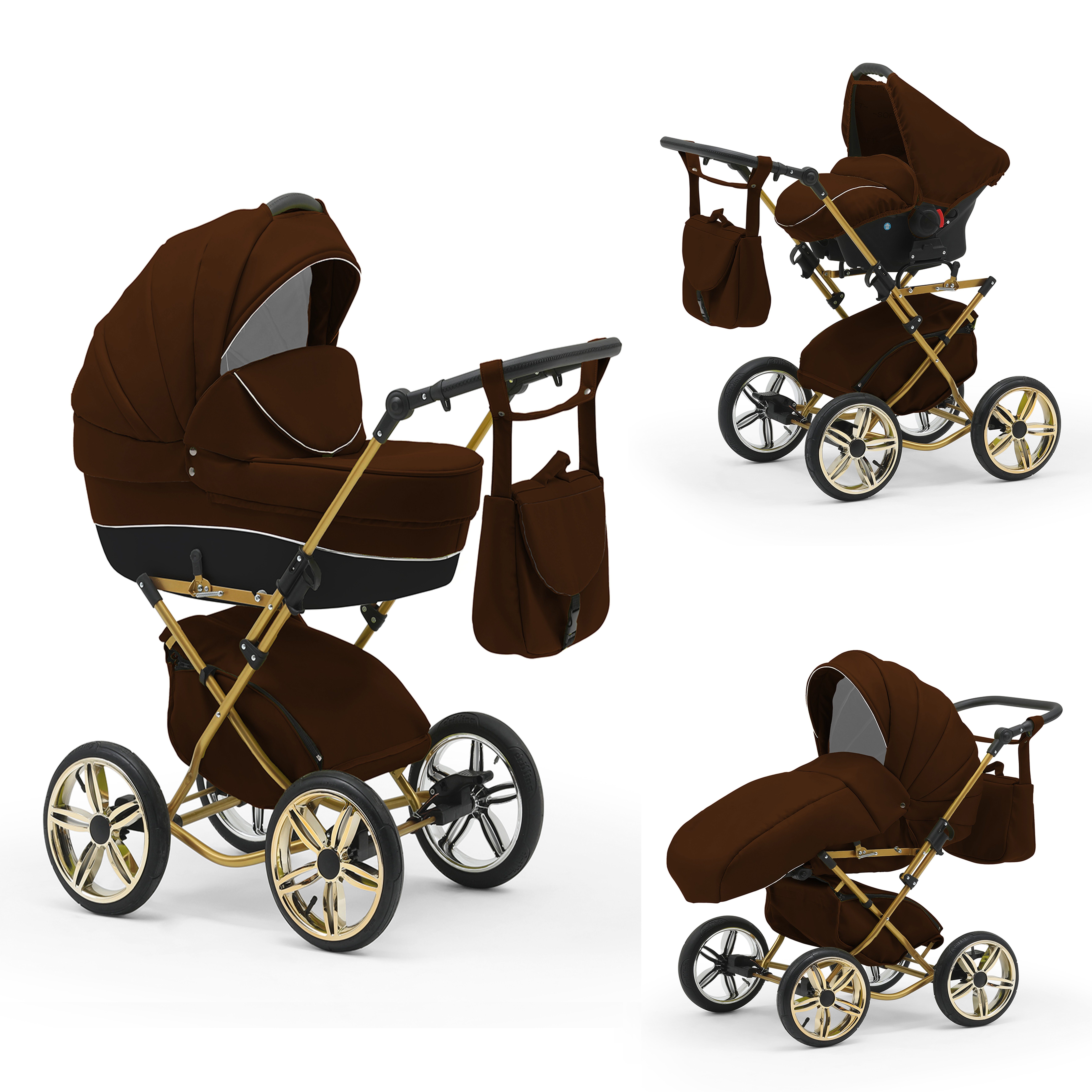 babies-on-wheels Kombi-Kinderwagen Sorento 3 in 1 inkl. Autositz - 13 Teile - in 10 Designs Braun