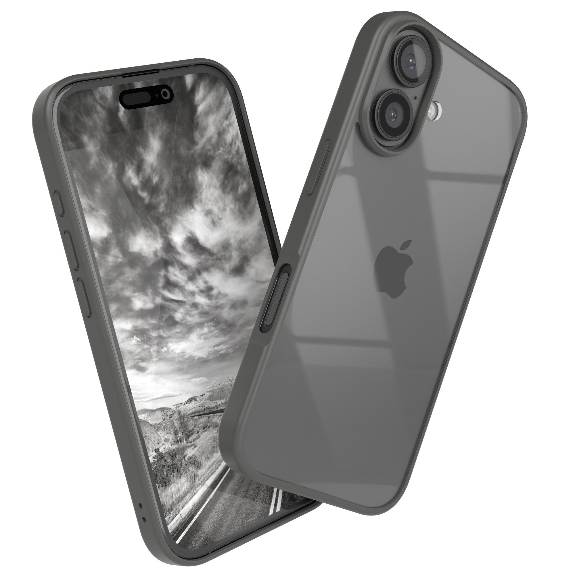 EAZY CASE Handyhülle Bumper Case für Apple iPhone 16 6,1 Zoll, Schutzhülle mit Kameraschutz transparent stoßfestes Backcover Grau
