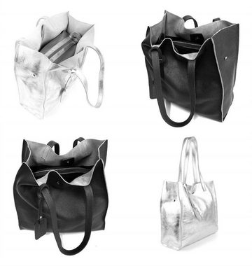 ITALYSHOP24 Schultertasche Made in Italy Damen Leder Shopper Schultertasche, italienisches XL Handtaschen-Set aus 2 Taschen