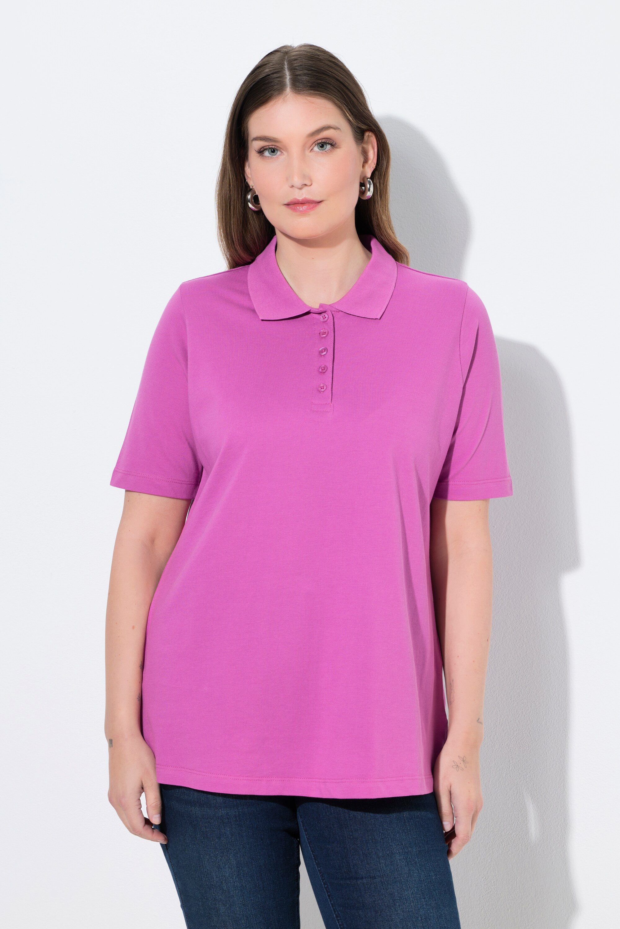 Ulla Popken Poloshirt Poloshirt längere Knopfleiste Polokragen Halbarm