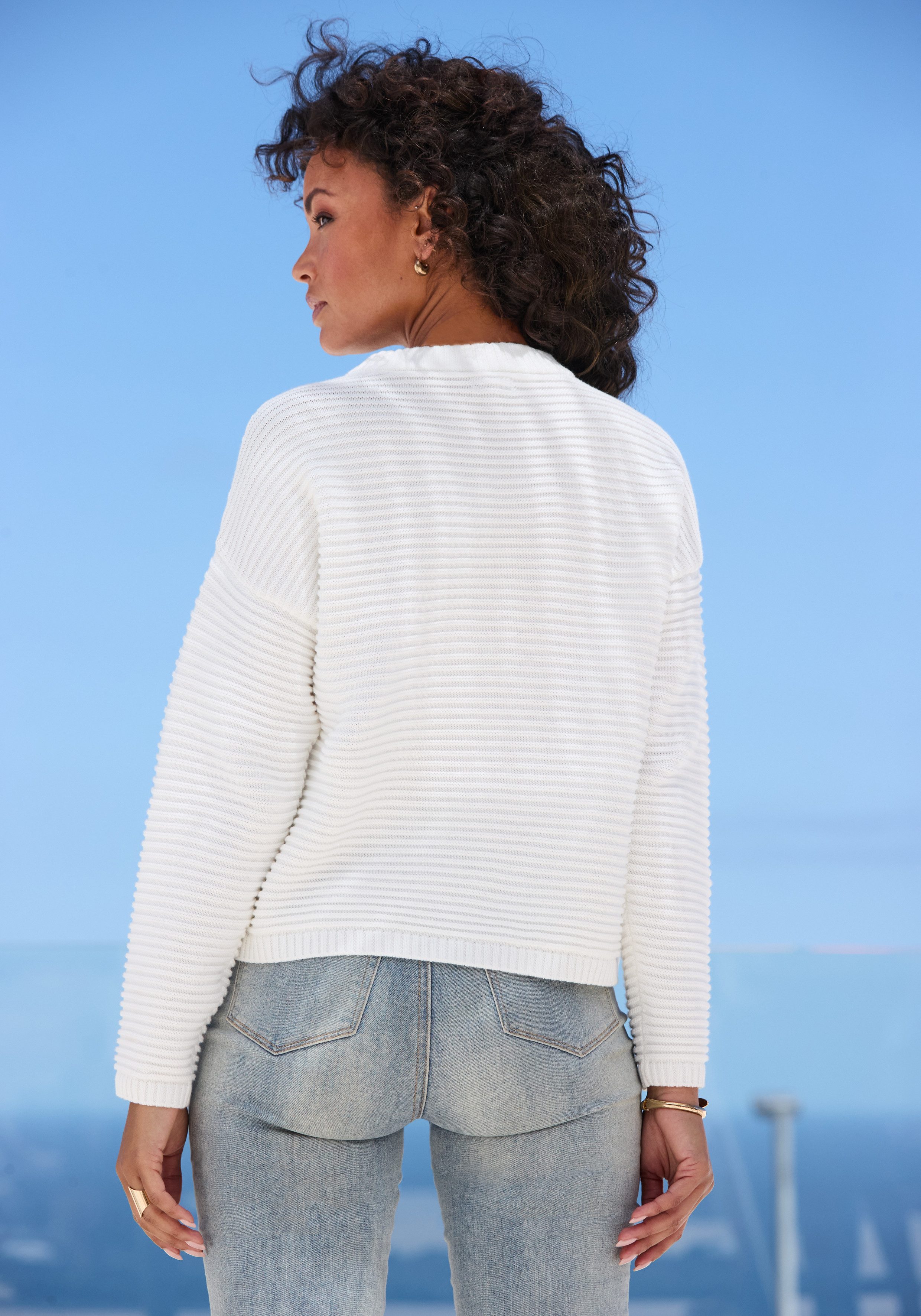Vivance by Lascana Strickpullover aus reiner Baumwolle mit Rippstrickmuster Rundhalspullover aus Rippstrick, langärmeliger Pullover, Baumwolle – Bild 3 von 5