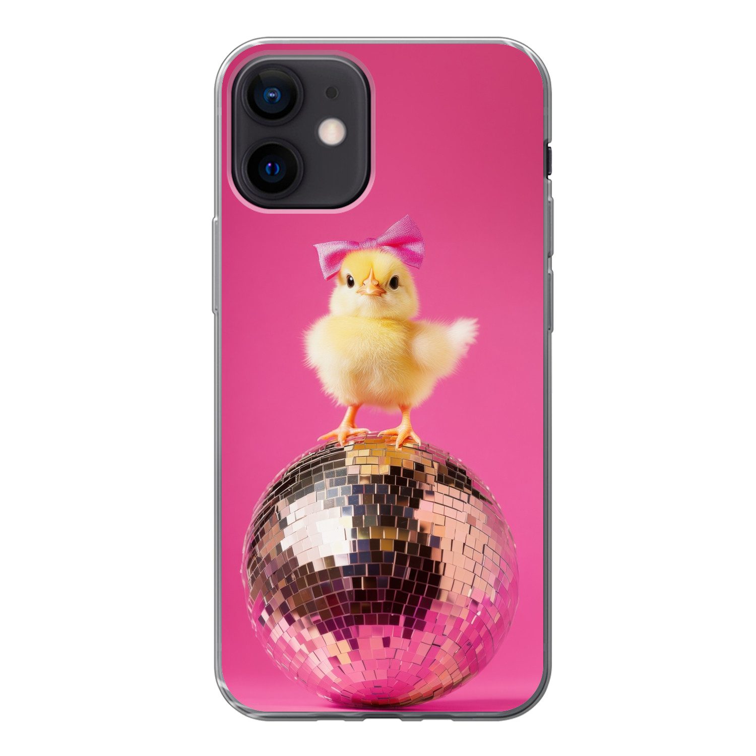 MuchoWow Handyhülle für Apple iPhone 12 Discoball - Küken - Schleife, Smartphone-Bumper, Print, Handy Schutzhülle Dünn