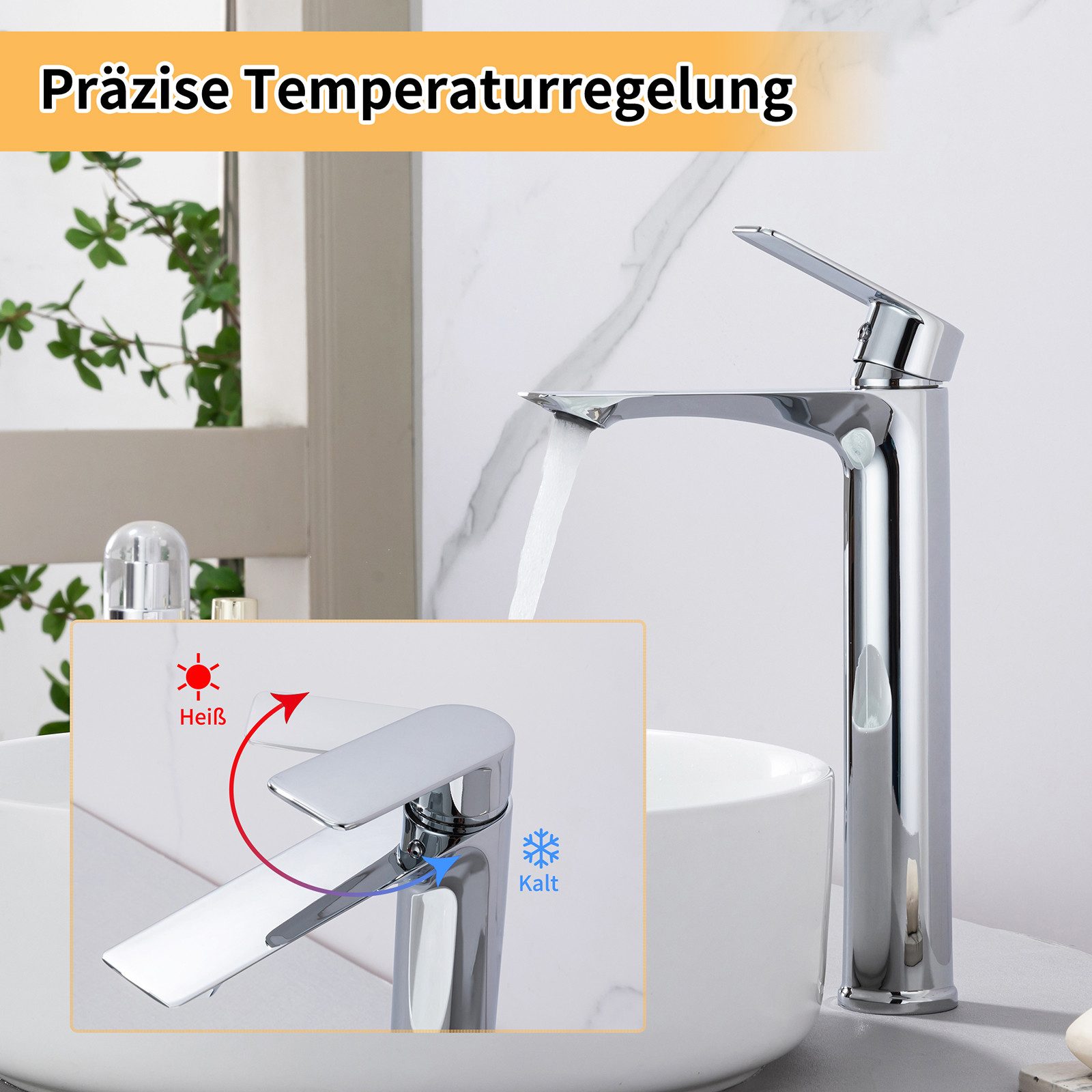 HOMELODY Waschtischarmatur Hohe Auslaufhöhe waschtischarmatur bad Waschbecken-Armatur Mischbatterie Bad,Edelstahl 304,Waschtischarmatur Hoch,Chrom