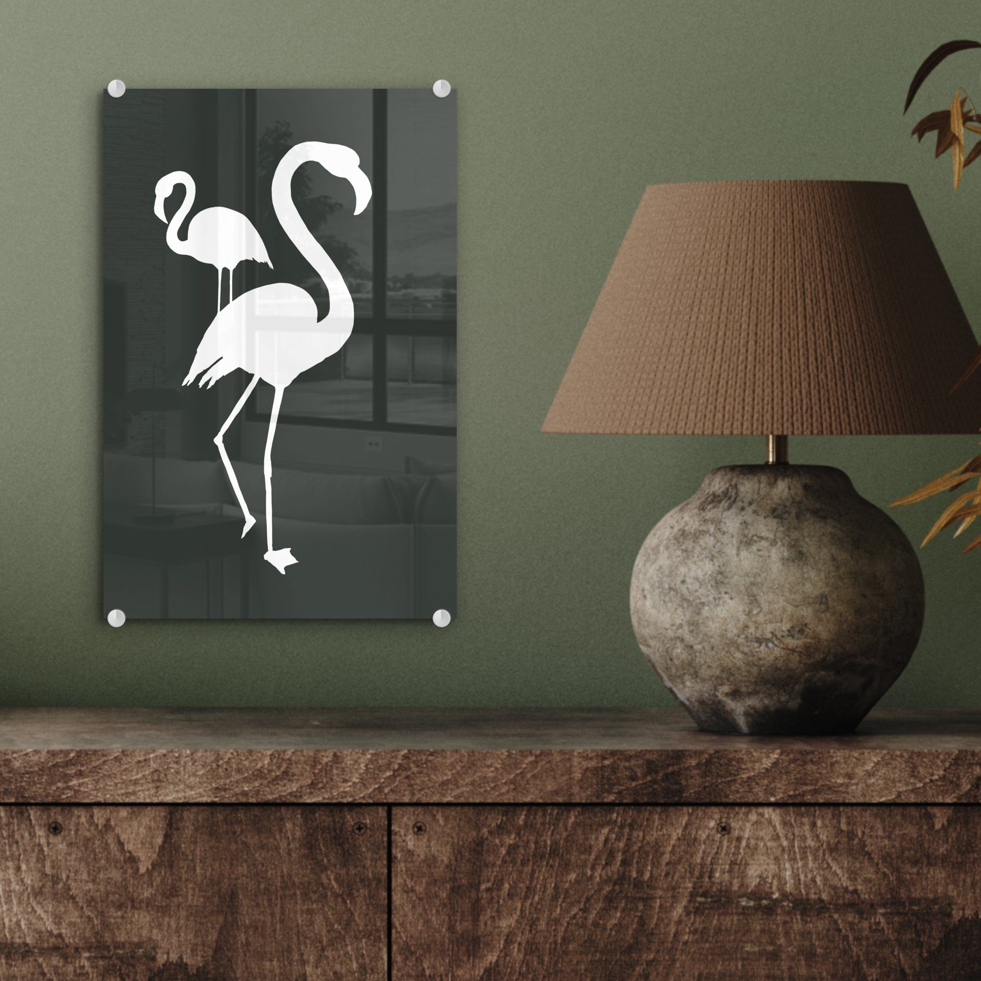 Illustration Glas Flamingo bunt - MuchoWow - auf (1 - Glasbilder Wanddekoration auf Weiß, Wandbild Foto - Bilder - Acrylglasbild St), Glas