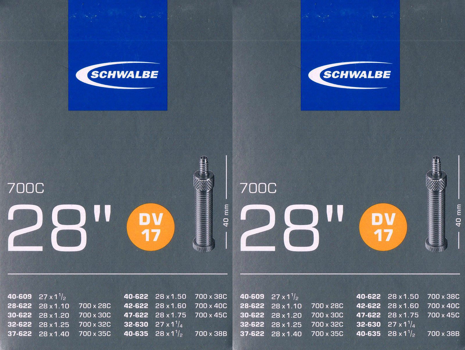 Schwalbe Fahrradschlauch 2x Schwalbe DV 17 Schlauch 28 Zoll Dunlopventil, (2-St)