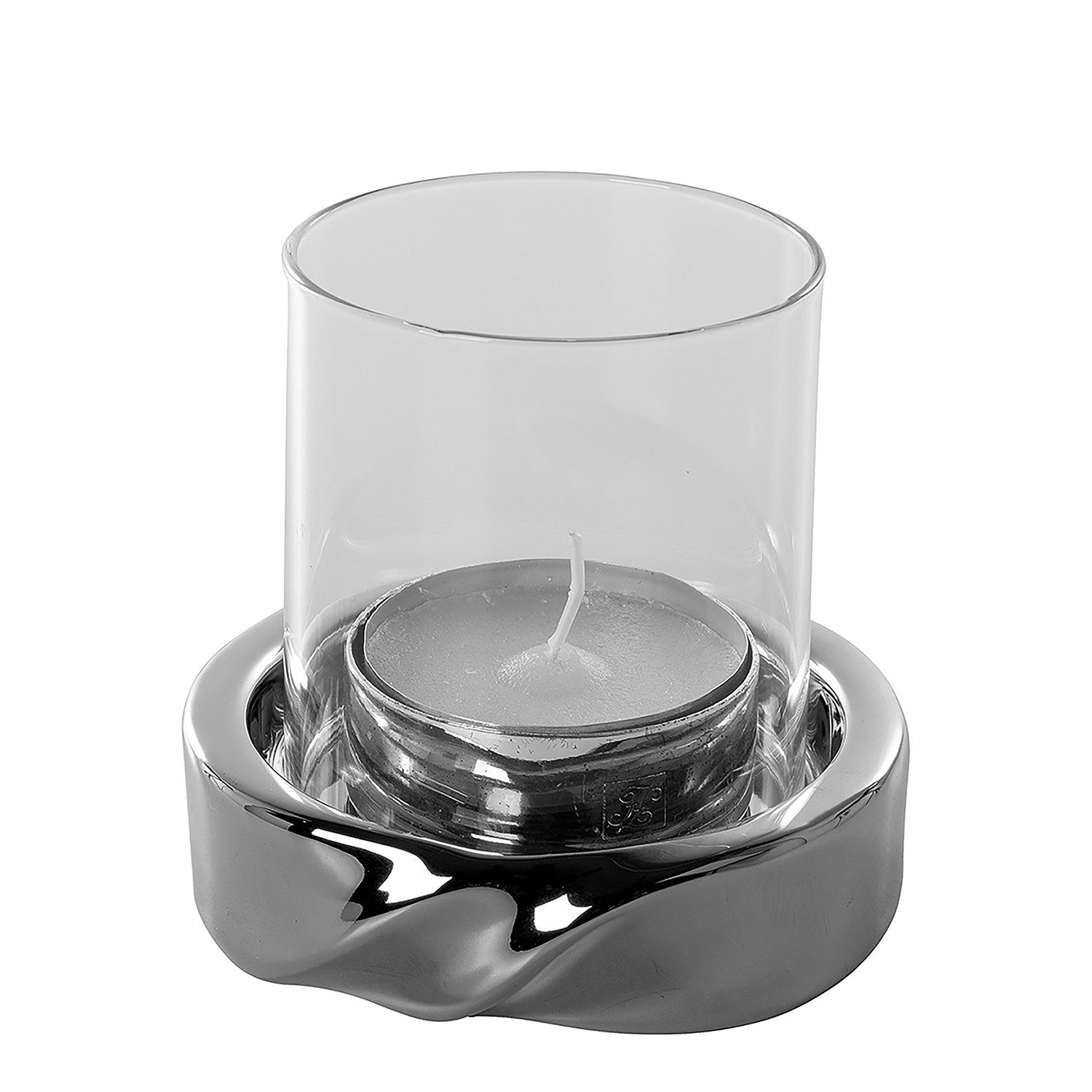 Fink Windlicht LE DECOR Windlicht mit Glas - H.10cm x D.11cm - silberfarben - Keramik (1 St., Kerzenleuchter - Windlichthalter), Moderner Kerzenhalter Leuchter - Stilvolle Deko für Ihr Zuhause