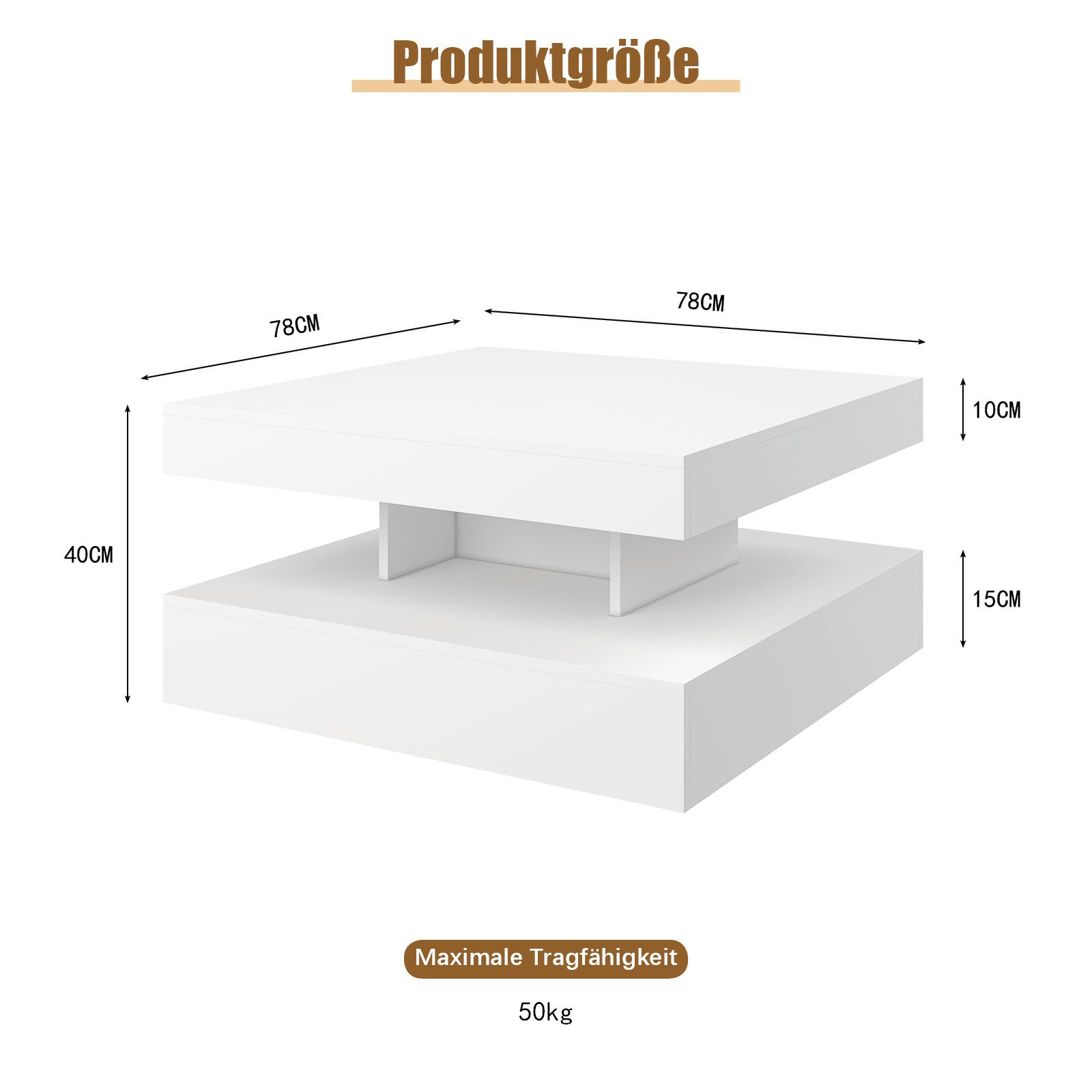 radelldar Couchtisch Quadratisch LED-Beleuchtung 2-in-1 (1-St), Moderner Wohnzimmertisch 78x78 cm mit Fernbedienung – Bild 2 von 5