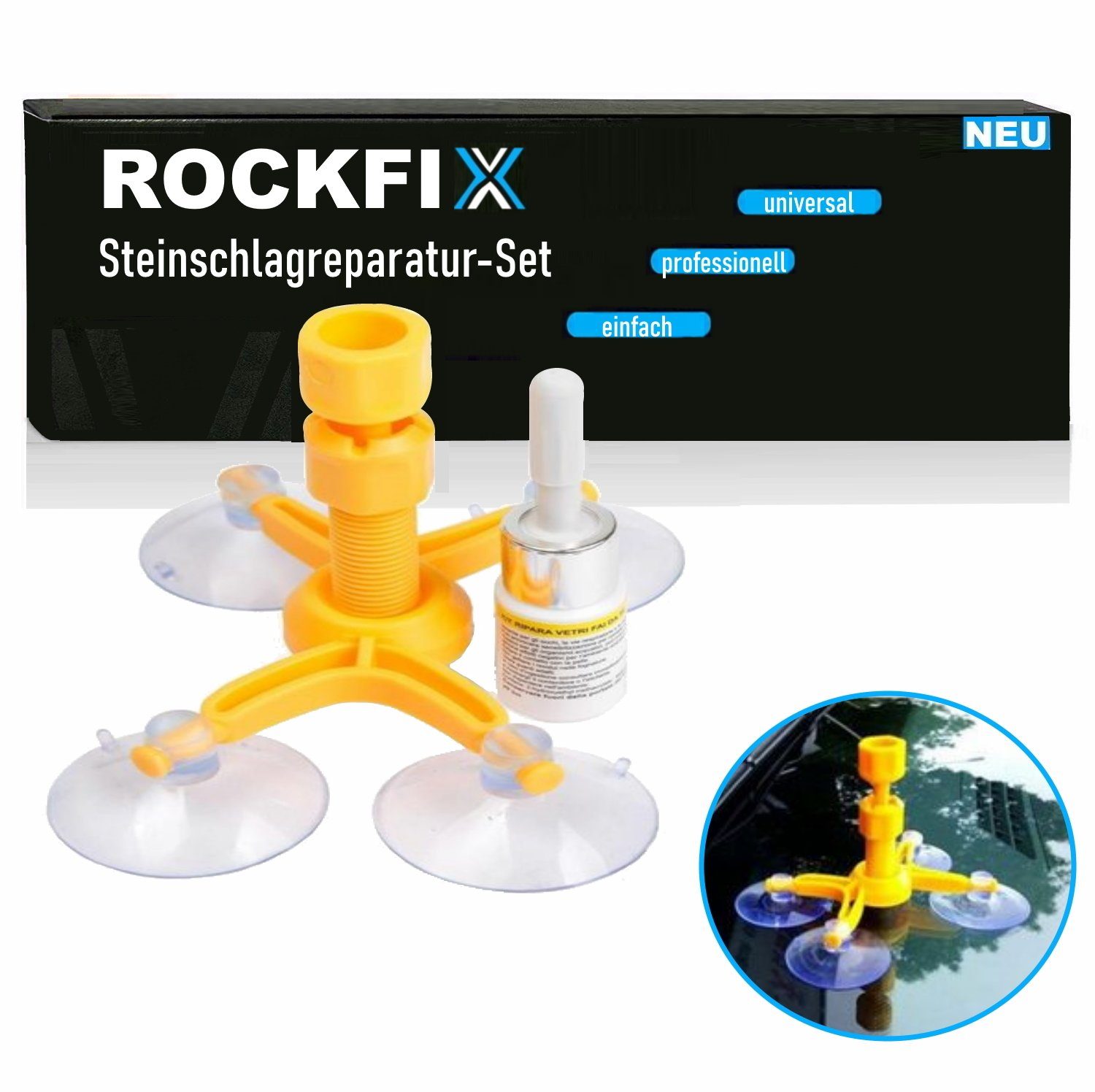 Windschutzscheiben Glas-Reparaturset Reparatur Steinschlag repair Frontscheibe MAVURA Glas Reparatur ROCKFIX Steinschlagreparatur, Kit Set