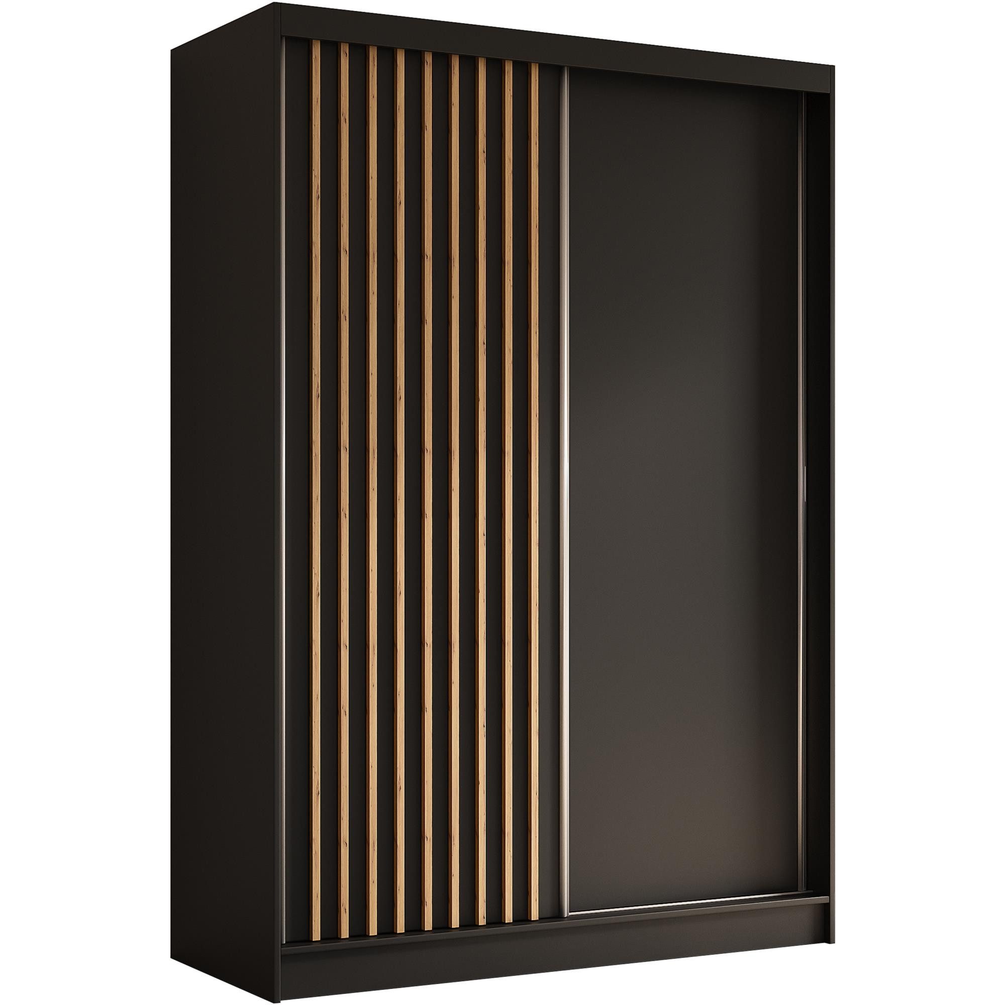 Beautysofa Kleiderschrank Moderner stilvoller eleganter Kleiderschrank mit Schiebetür HELIOS (Moderner Schwebetürenschrank mit Lamellen, Kleiderschrank) In verschiedenen Breiten erhältlich