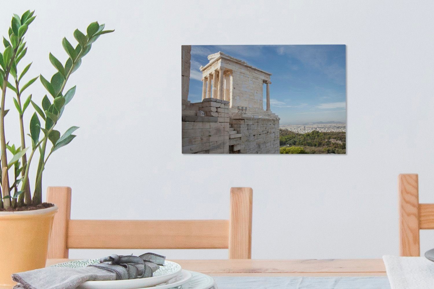 OneMillionCanvasses® Leinwandbild Der Tempel Athene der cm auf der Wandbild (1 Wanddeko, St), Aufhängefertig, im Athen 30x20 mit Leinwandbilder, Akropolis Hintergrund