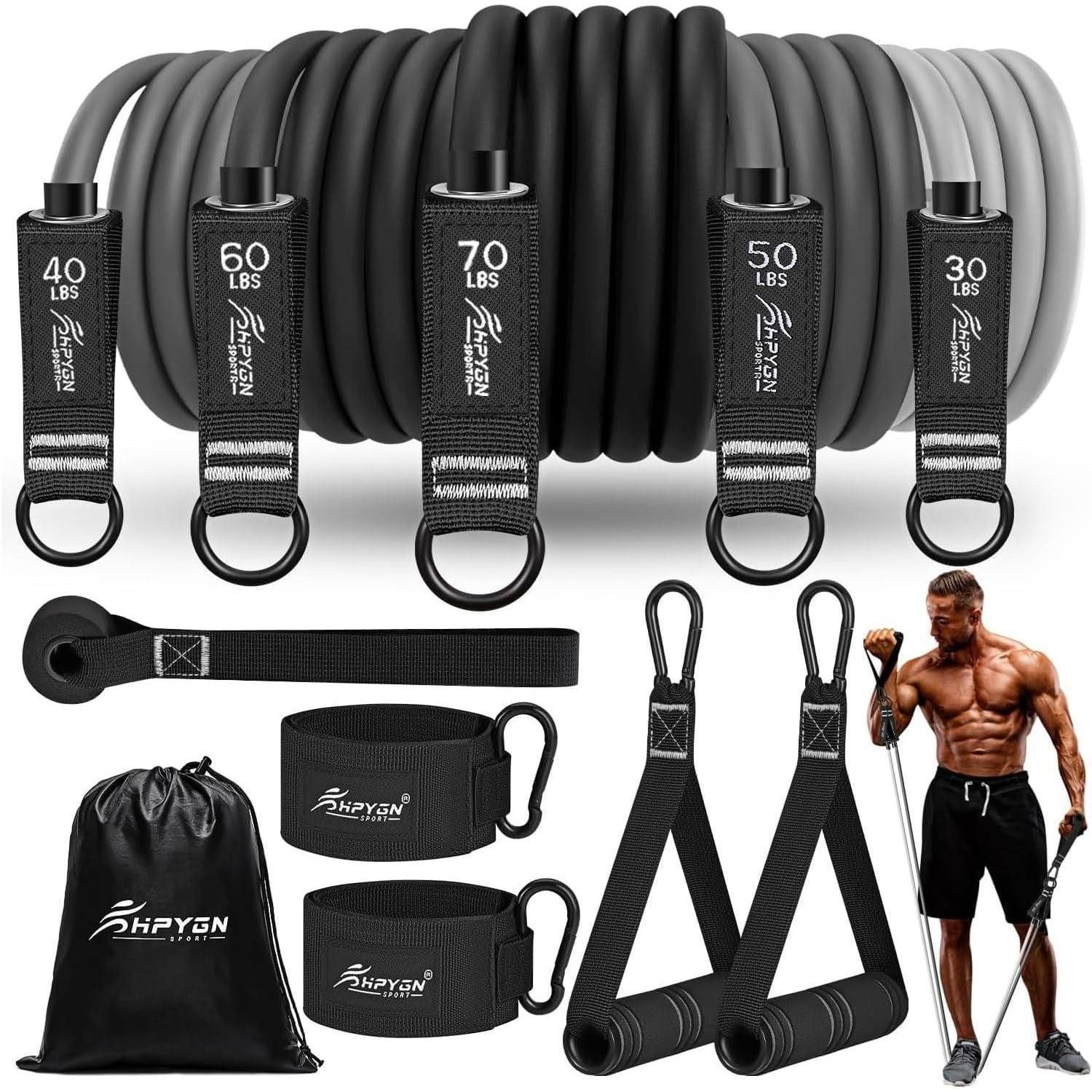 HPYGN Trainingsbänder Fitnessbänder Set 150lbs 200lbs 250lbs 5 Stärken Rucksack