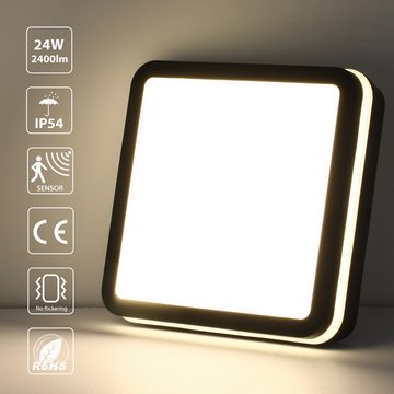 IEGLED Deckenleuchte LED Deckenlampe mit Bewegungssensor, 24W, 2400LM, IP54, 4000K, weiß, Flimmerfrei, Energieeffizient, Wasserdicht, Staubdicht
