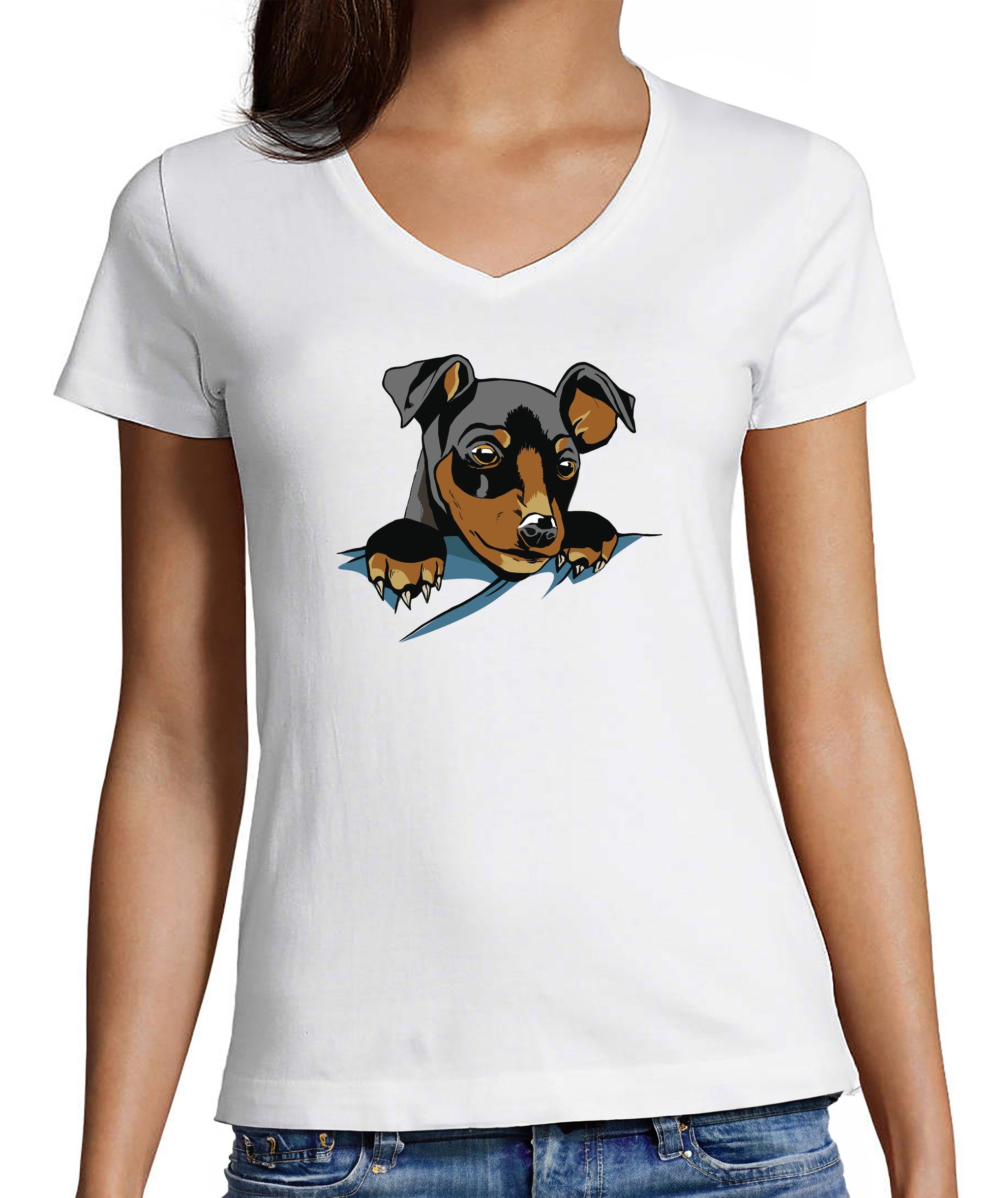 T-Shirt Damen Hunde Print Shirt bedruckt - Süßer Hundewelpe