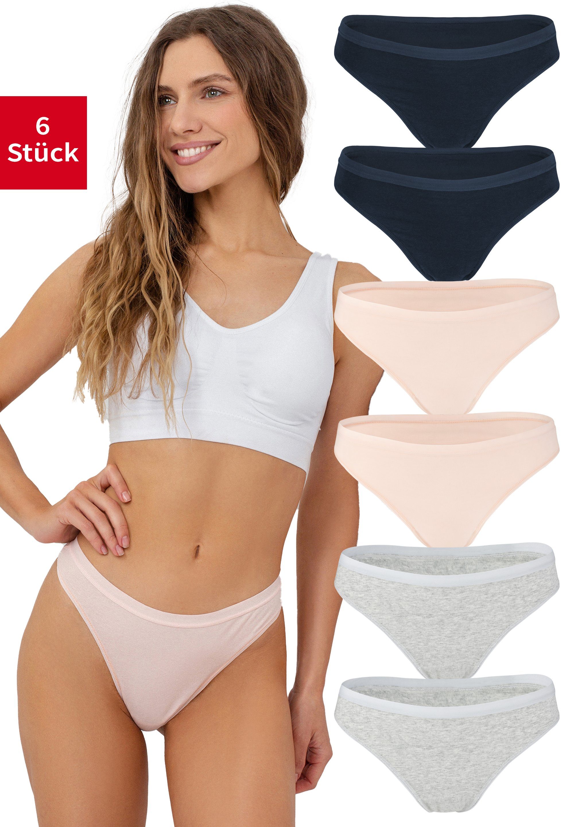 Fabio Farini String Damen Unterhosen - Frauen Tanga aus Baumwolle (Packung, 6-St) im sportlichen Schnitt