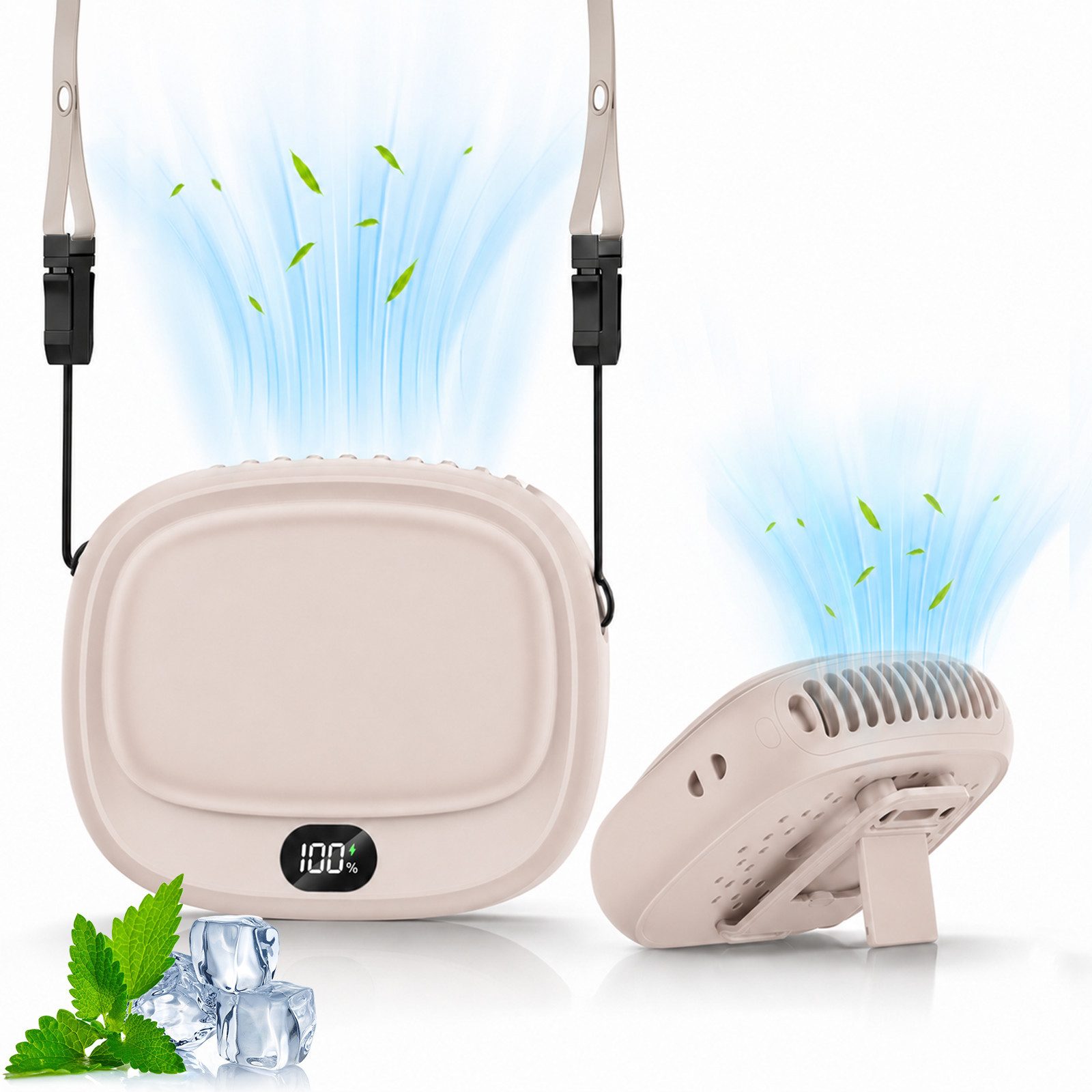 MOPUEA Turboventilator Mini Ventilator 4-in-1 Design, 5 Stufen, LED-Display,10h Halsventilato
