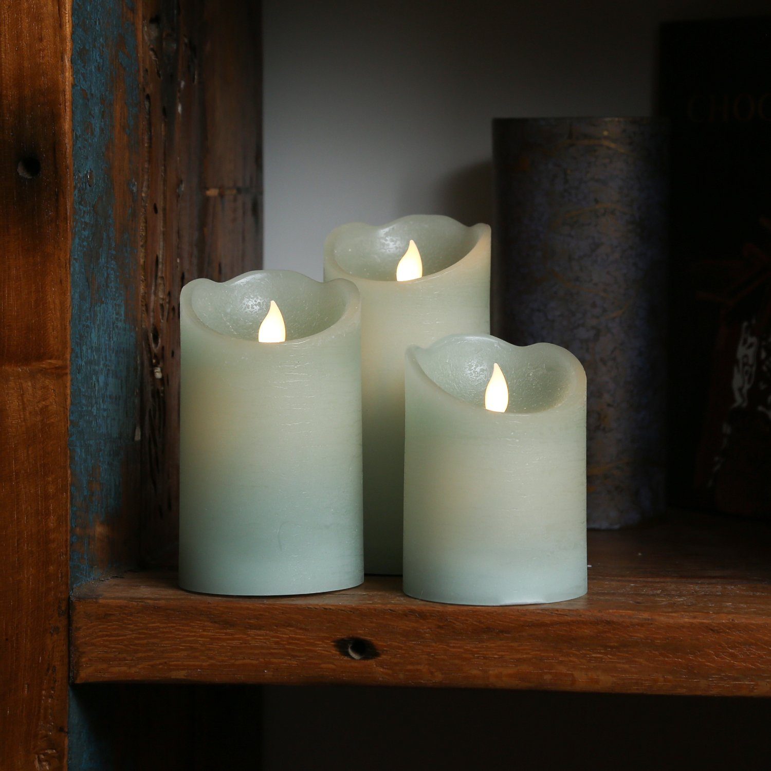 MARELIDA LED-Kerze LED Kerzenset Echtwachs bewegliche Flamme Fernbedienung  3St. Mintgrün (3-tlg)