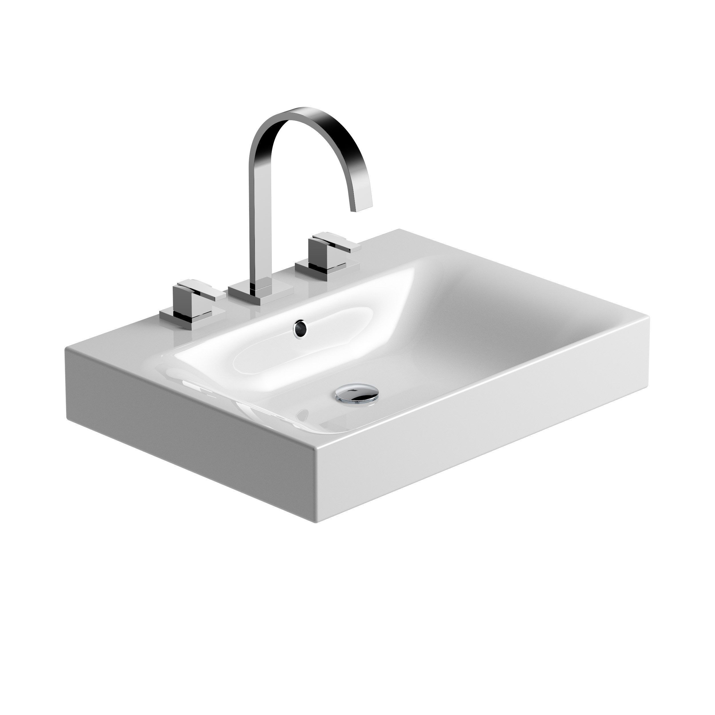 CHRIS BERGEN Waschbecken Waschtisch Aufsatzwaschbecken Hängewaschbecken, mit drei Hahnlöchern, aus Keramik