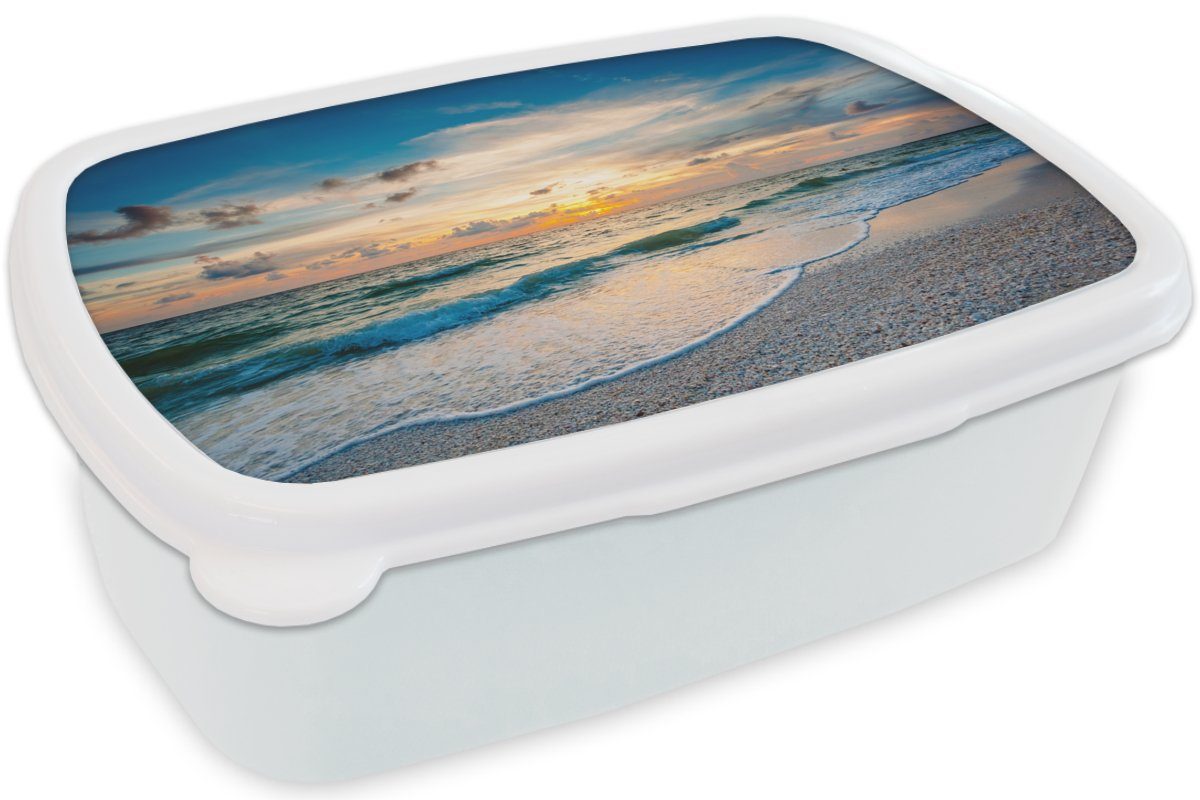 - weiß - Brotbox Jungs (2-tlg), Strand für Kunststoff, Sonnenuntergang, und für Mädchen Brotdose, und MuchoWow Kinder Lunchbox Meer Erwachsene,