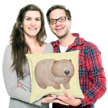 Mr. & Mrs. Panda Dekokissen Wombat - Gelb Pastell - Geschenk, Kopfkissen, Dekokissen, lustige Spr, Weiche Mikrofaser