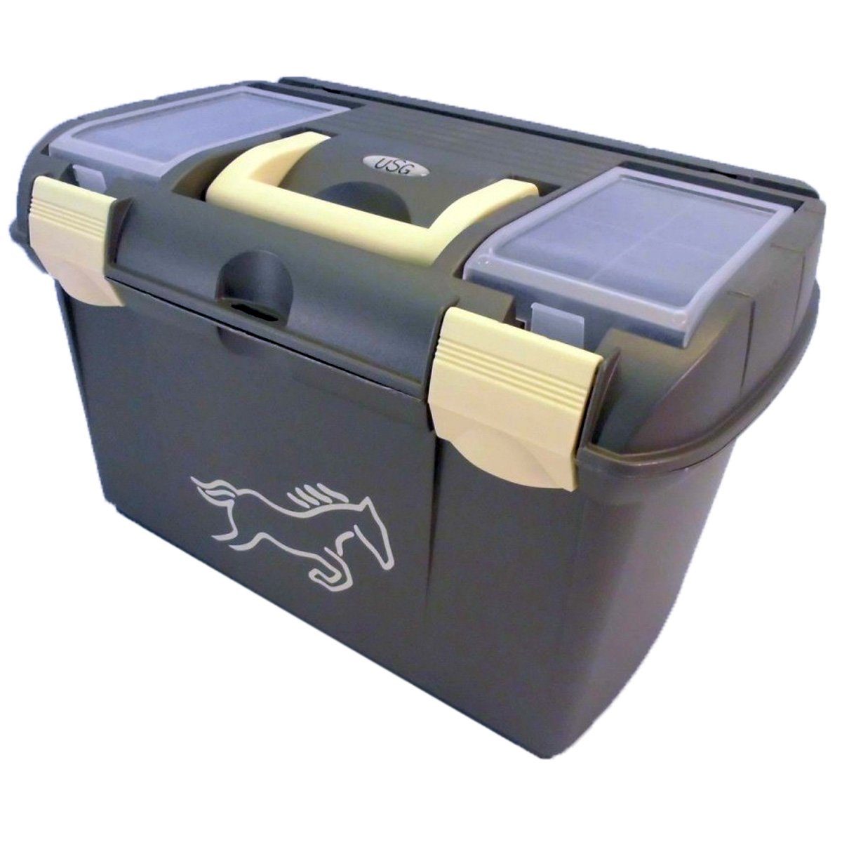 USG Aufbewahrungsbox USG Putzbox aus Kunstsoff Pferde-Kiste in beige / schwarz Putzkasten, mit Einlegefach und Pinselhalter