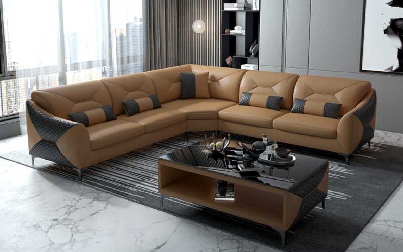 JVmoebel Ecksofa Modern Designersofa Ecksofa Sofa L Form Kunstleder Sofas, 3 Teile, Made in Europe Braun