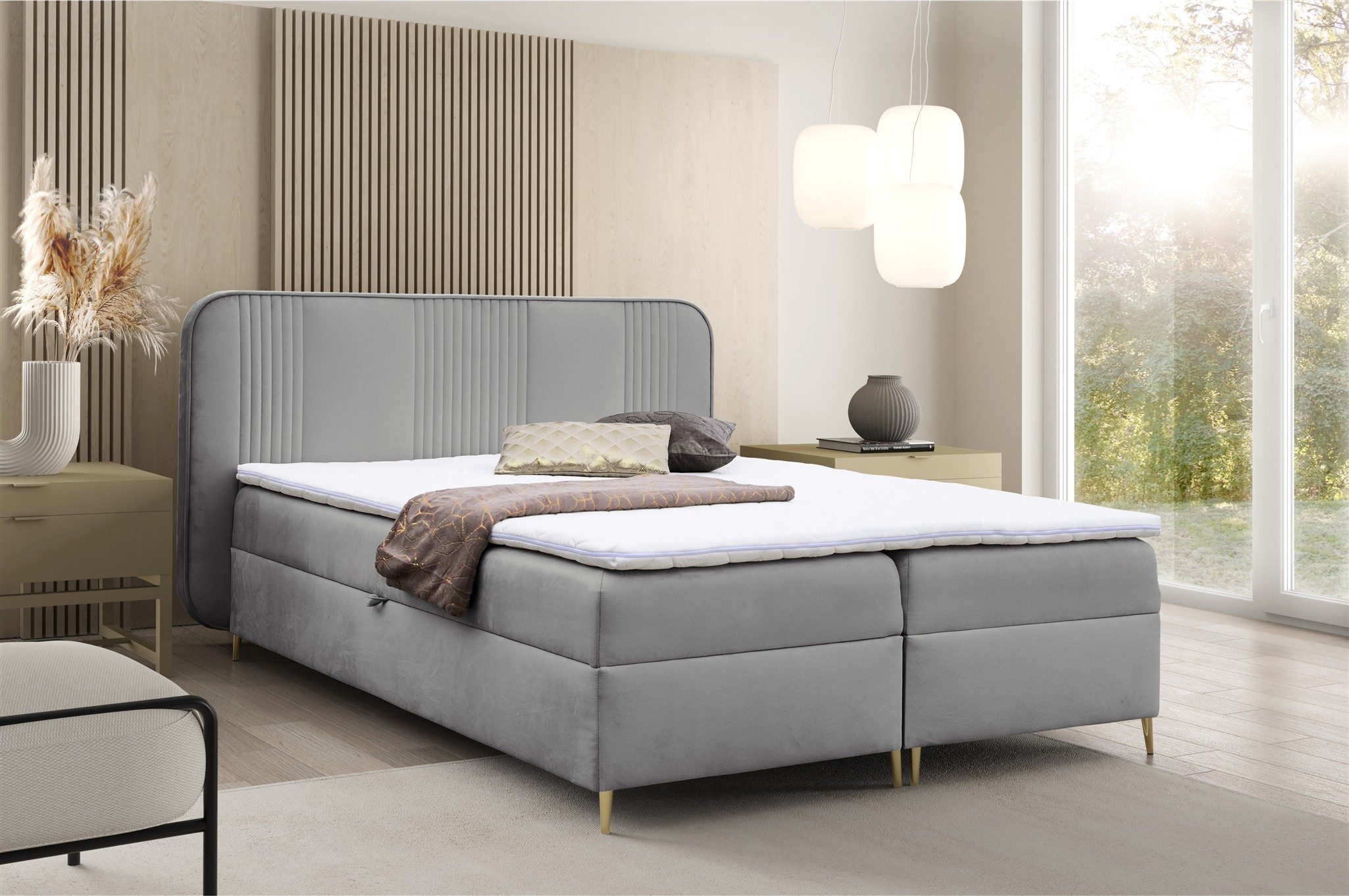 Fun Möbel Boxbett Bett Schlafzimmerbett AVERY PREMIUM in Veloursstoff Magic Velvet (mit Taschenfederkernmatratzen, inkl. Viscoschaumtopper und Bettkästen), Auch mit Bonellfederkernmatratze und Kaltschaumtopper erhältlich!