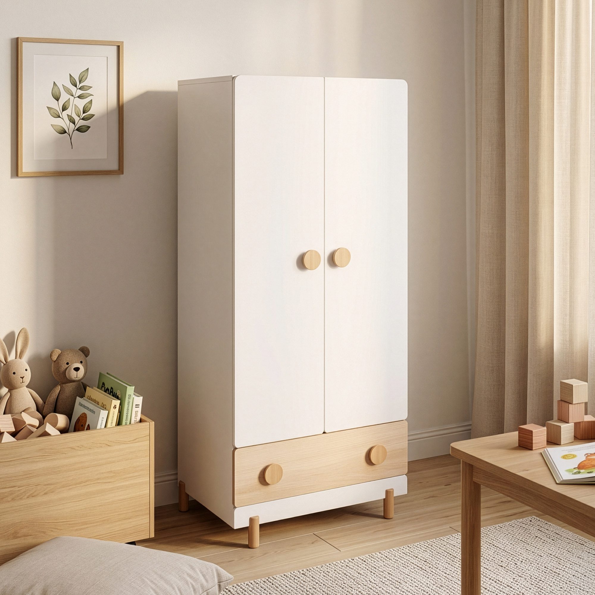en.casa Kinderkleiderschrank »Vaarentaa« mit Schublade 126x60x41 cm Weiß/Eiche