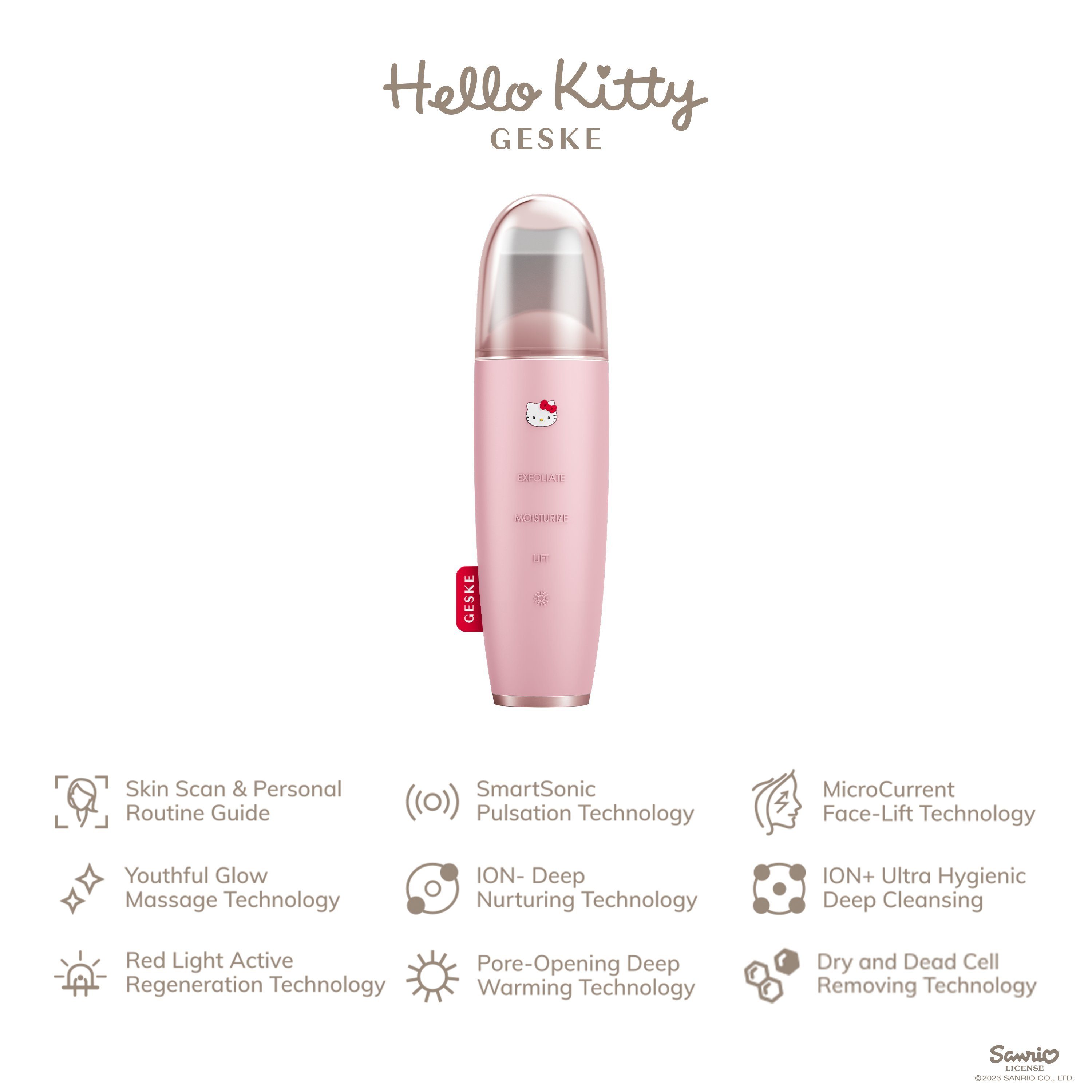 USB-Ladekabel), erhältst Device), 9 Hautpflegeroutine. Remover 2-tlg., Packung (Gerät Hello Kitty 1, Blackhead Gerät Mit Du in kostenloser SmartAppGuided™ GESKE Kitty Scrubber Skin personalisierte Hello (SmartAppGuided deine der APP Pink MicroCurrent & Mitesserentferner inkl. App &