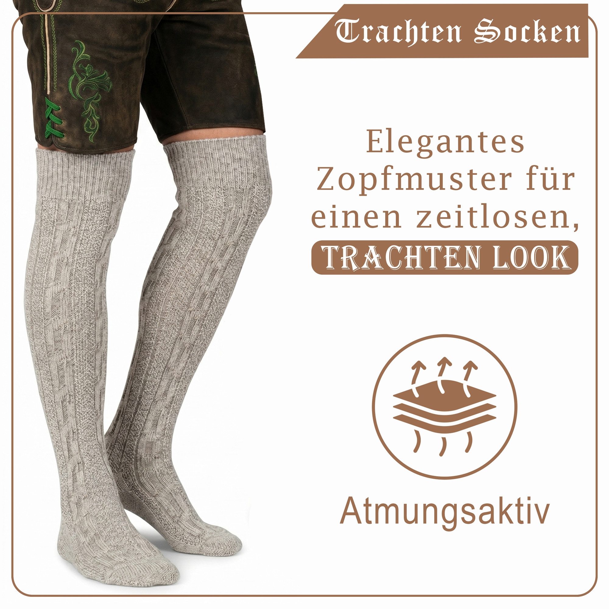 German Wear Trachtensocken GW250- 6xPaar AMZ (6er-Pack) 6er Pack Trachtenstrümpfe Lange Trachtensocken Strümpfe Socken 70cm