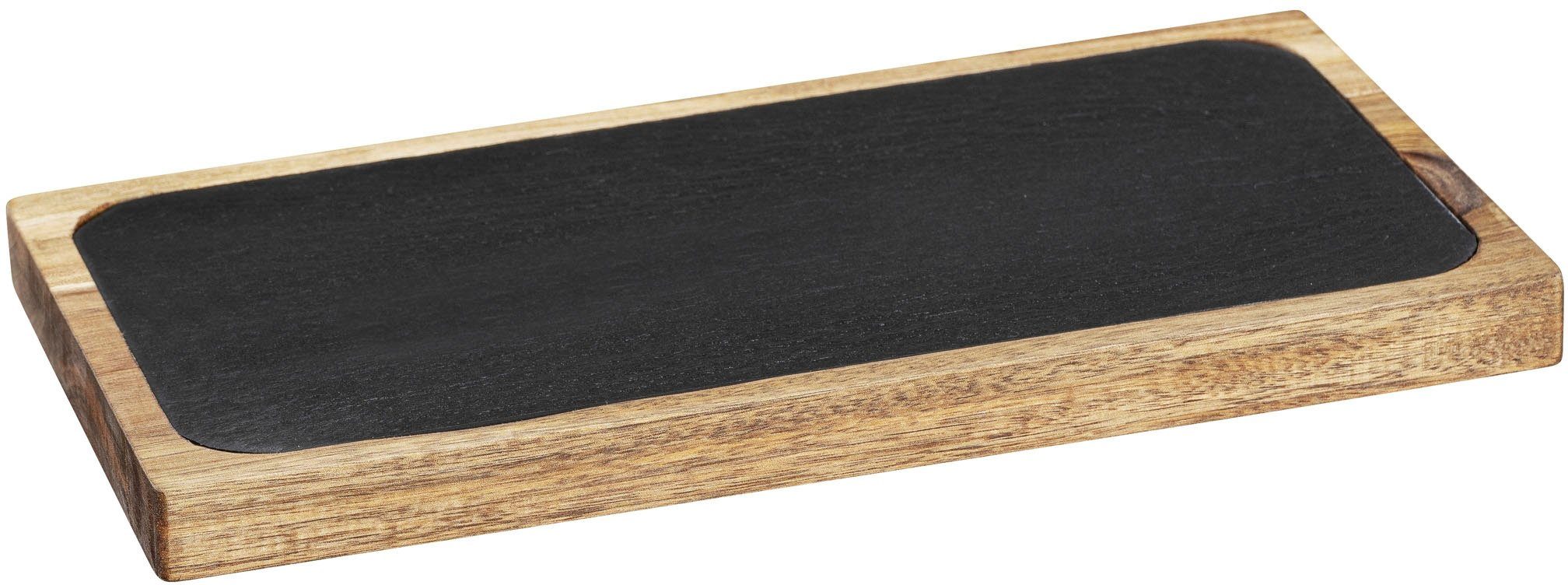 WENKO Servierbrett Ava, Akazienholz, Schiefer, (1-St), mit herausnehmbarer Schieferplatte, FSC® zertifiziertem Akazienholz