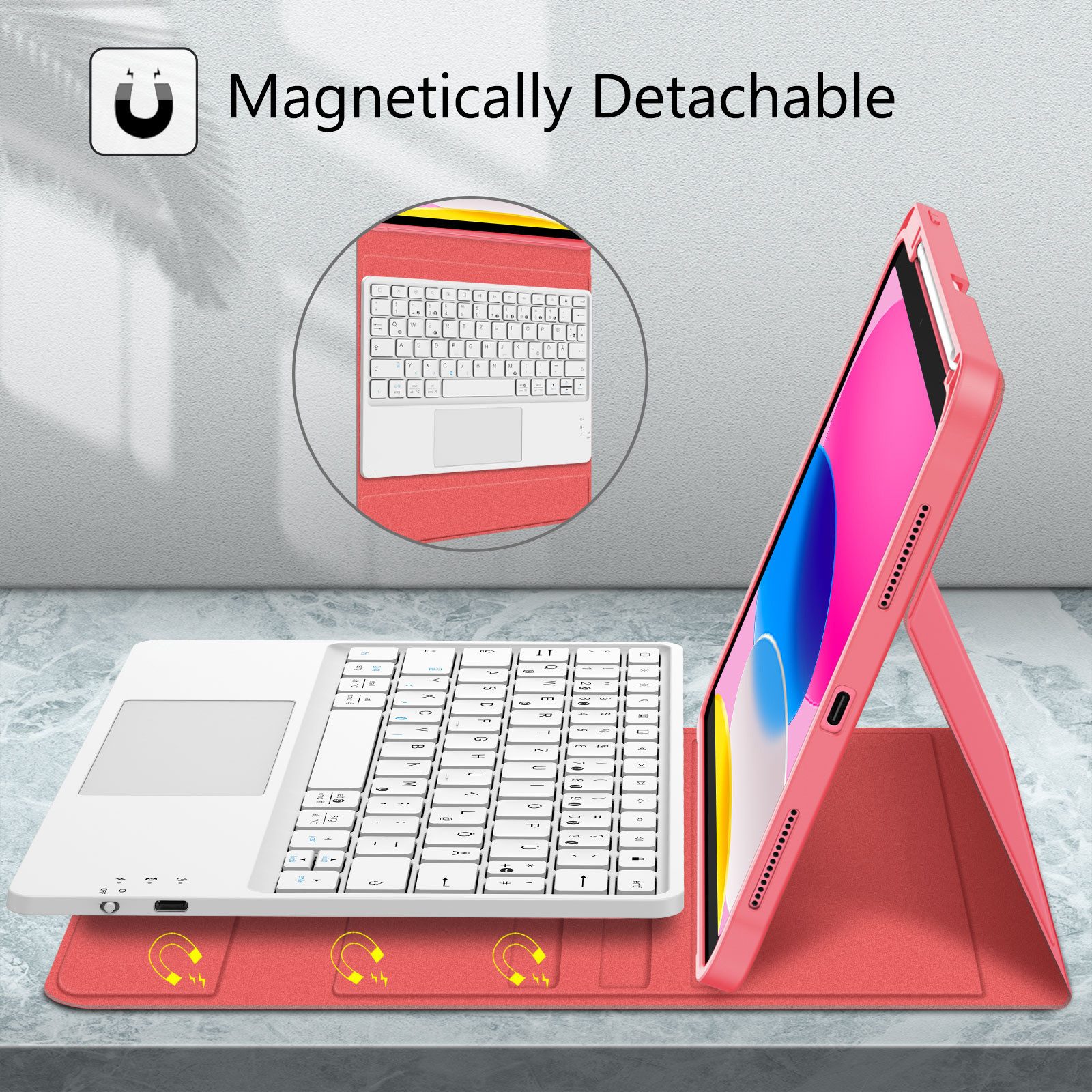 Fintie Tablet-Hülle für iPad 11. Generation 2025 11"(A16), iPad 10. Generation 2022 10.9", mit magnetischer Abnehmbarer Deutscher Touchpad Tastatur-QWERTZ Layou – Bild 3 von 5
