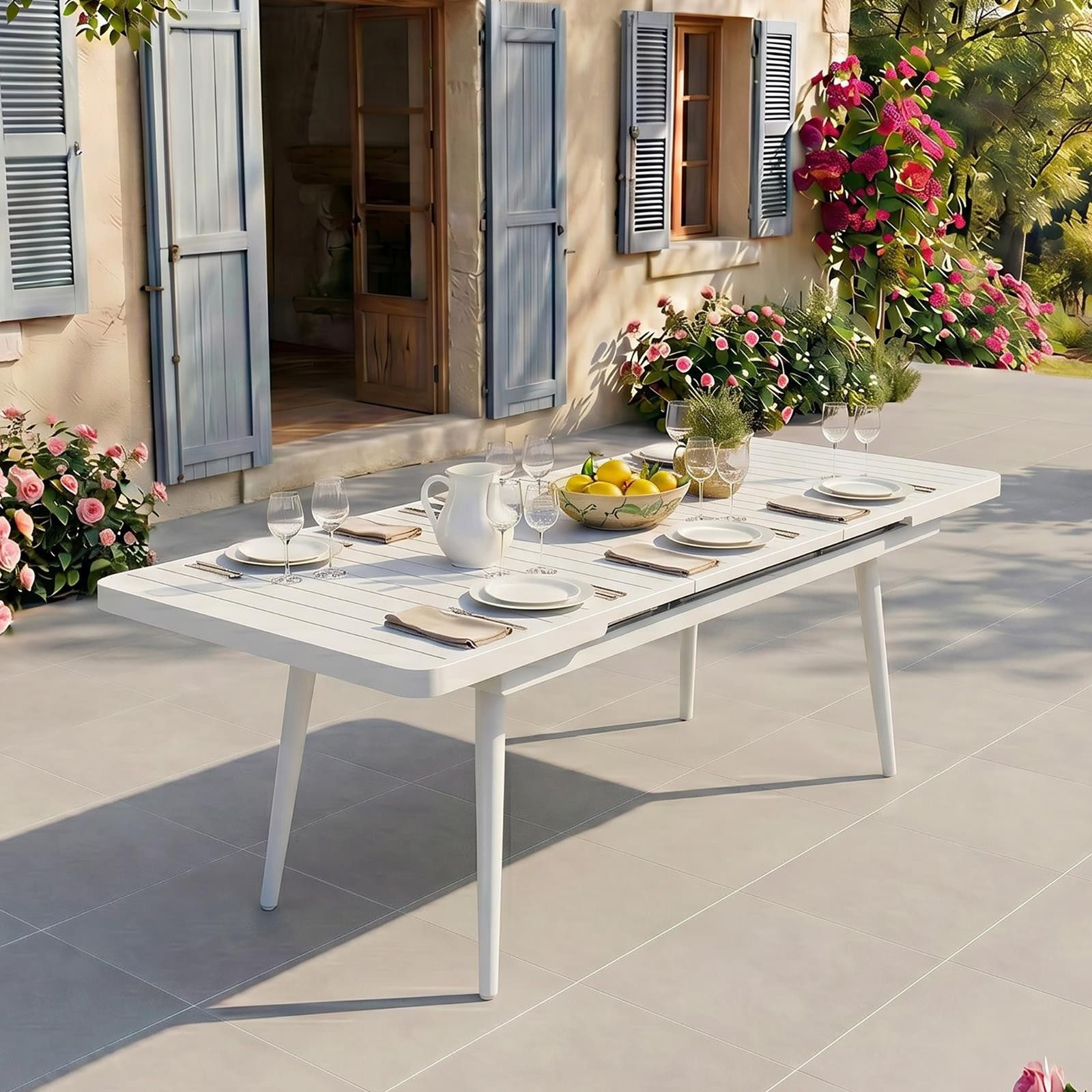 IDIMEX Gartentisch SUNNY, Outdoor Tisch 150-200cm ausziehbar, wetterfest & UV beständig weiß