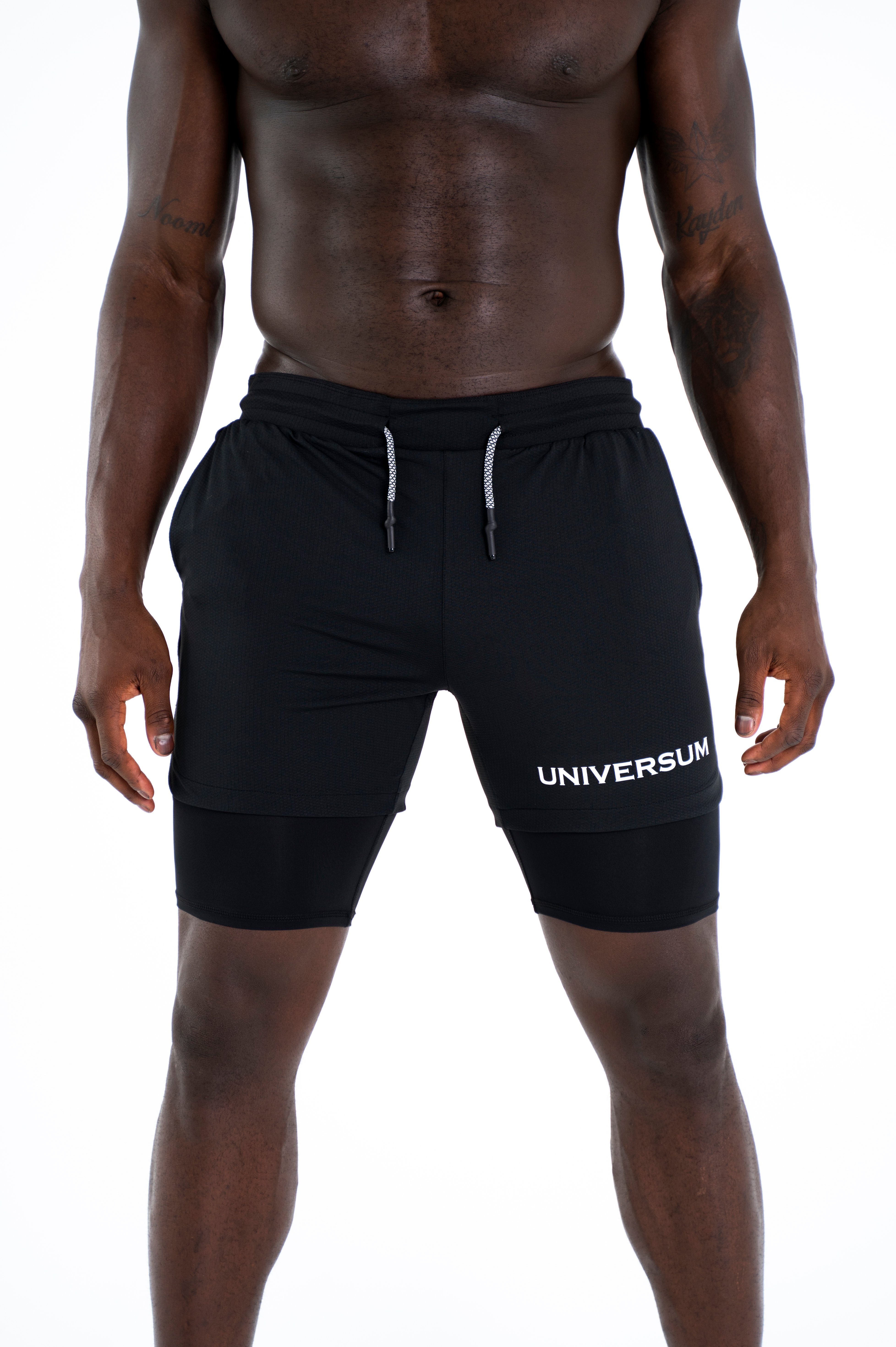 Shorts Hose schwarz Sporthose mit funktioneller mit Universum Sportwear versteckter Kurze Unterziehhose Handytasche