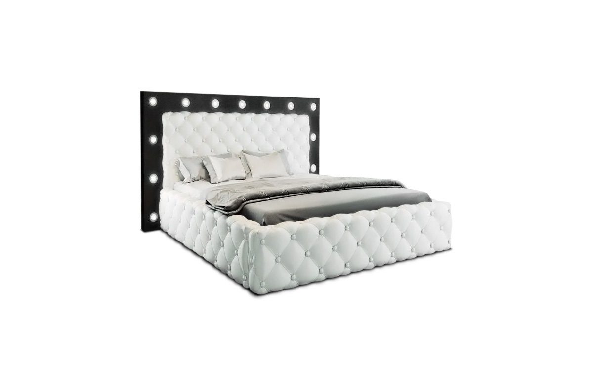 Sofa Dreams Boxspringbett Alessandria Bett Kunstleder Premium Komplettbett mit LED Beleuchtung, mit Topper weiß-schwarz