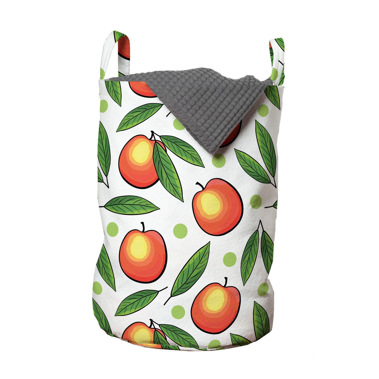 Abakuhaus Wäschesäckchen Wäschekorb mit Griffen Kordelzugverschluss für Waschsalons, Früchte Pfirsiche mit Blättern und Punkte