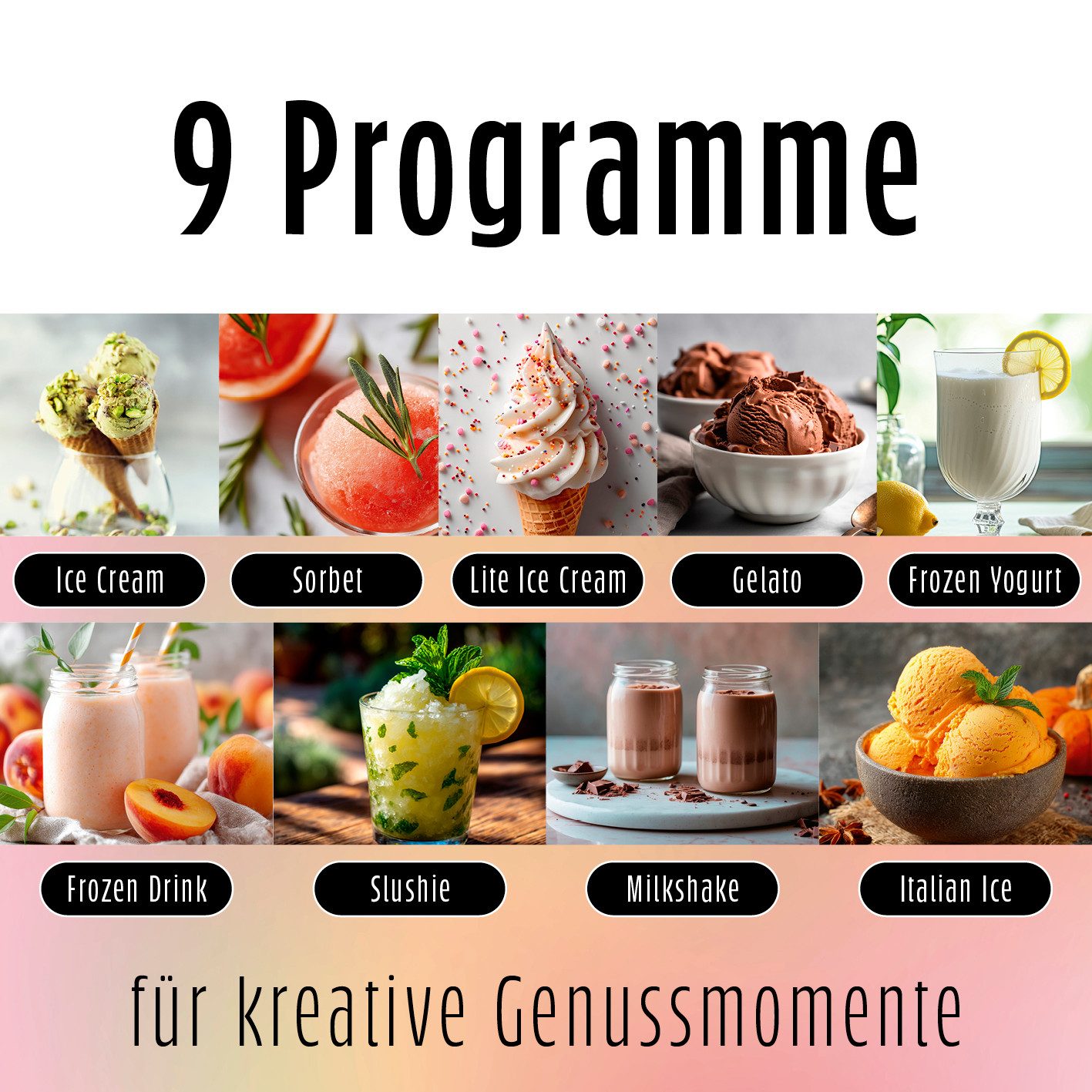 GOURMETmaxx Eismaschine SmoothUp Touch 700 Watt - Eiscreme-Maschine + 9 Programme, 700 W, Speiseeisbereiter + LED Display, Sorbet-Maschine - 2 Becher inklusive
