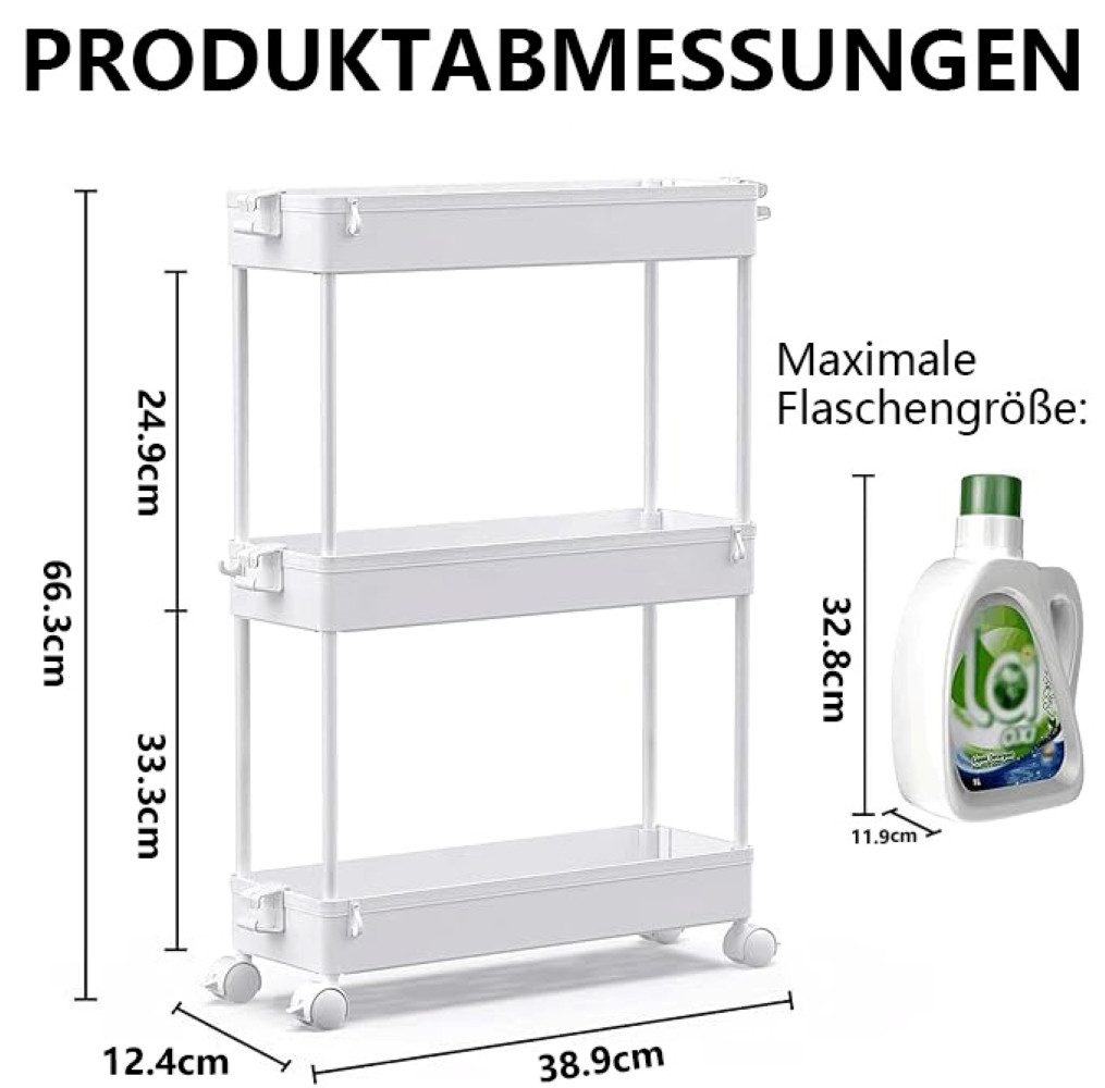SPACEKEEPER Servierwagen 3-stöckiger schmaler Rollwagen, Badorganizer, Küchenorganizer, (1 St), Mobiler Aufbewahrungswagen für enge Nischen, Küche & Wäscherei