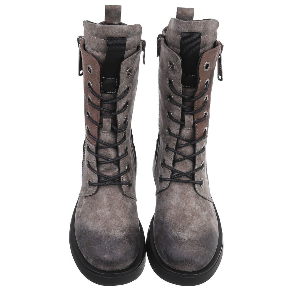 Ital-Design Modischer Damen-Boot mit Reißverschluss und Schnürung Schnürstiefelette (90515074) Blockabsatz Schnürstiefeletten in Grau – Bild 4 von 5