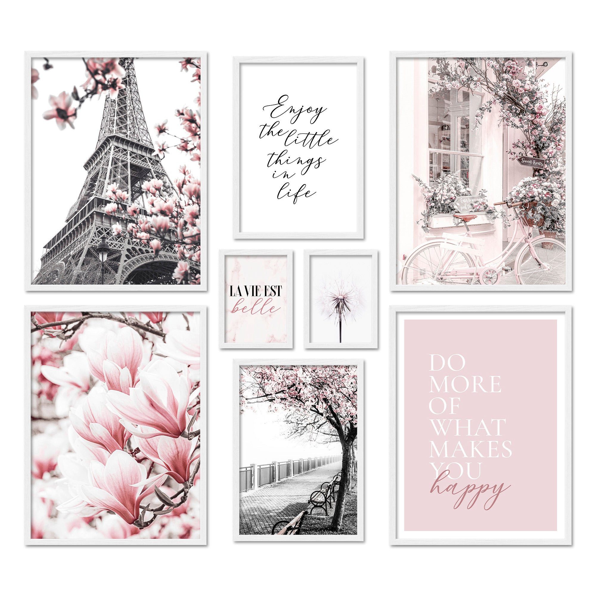 ARTFAVES Bilder-Collage Poster Set Spring In Paris I mehrteilige Bilderwand I Wandbilder Rosa, (Wandbilder modern, 8 St)