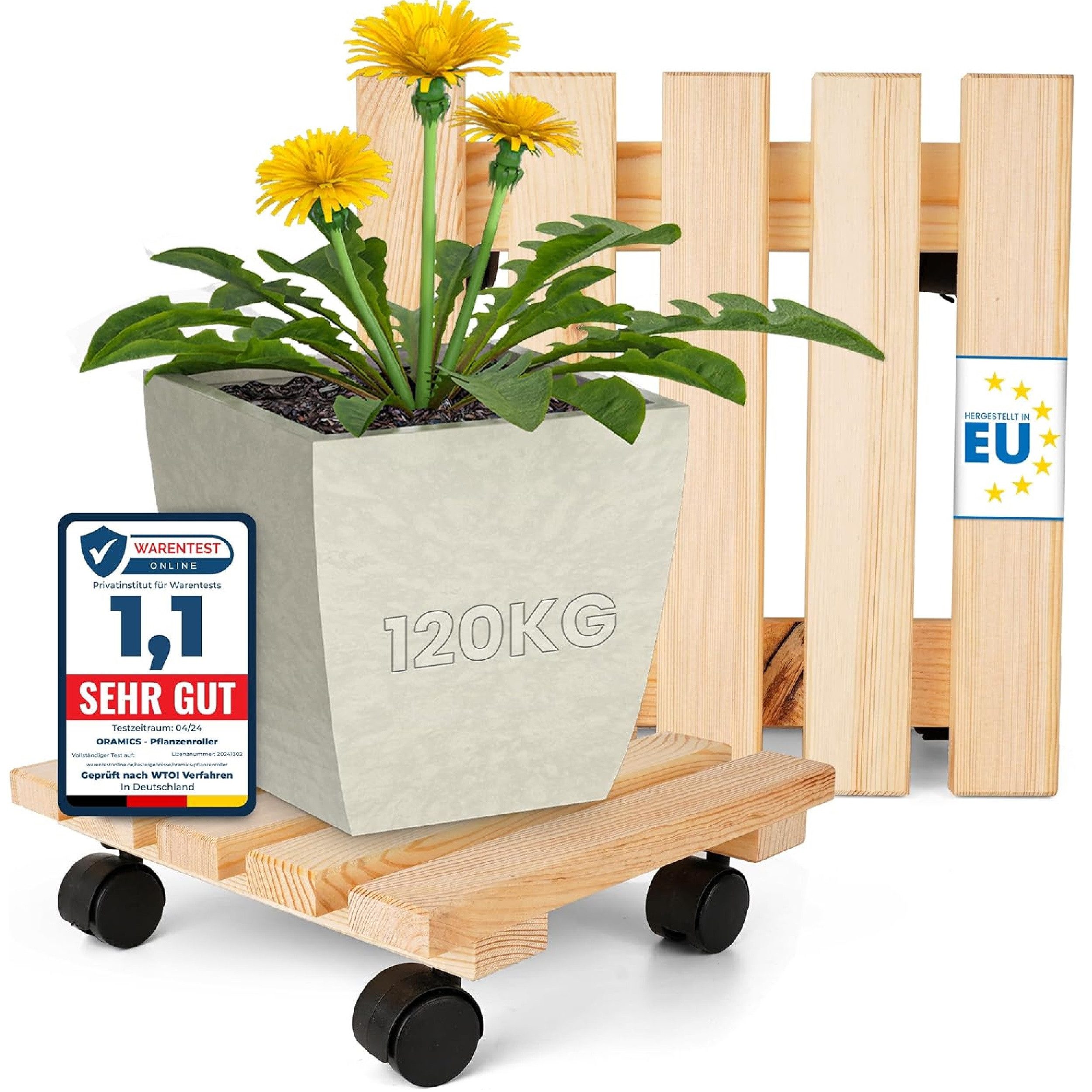 Oramics Pflanzenroller Holz Blumentopfuntersetzer eckig Massivholz günstig online kaufen