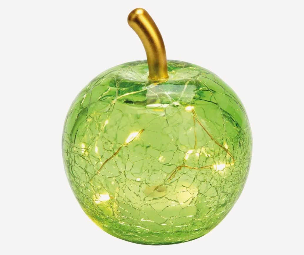 Seyila Home Dekofigur Dekorative Glas Apfel Leuchte mit LED, Crackle-Effekt, Goldener Stiel