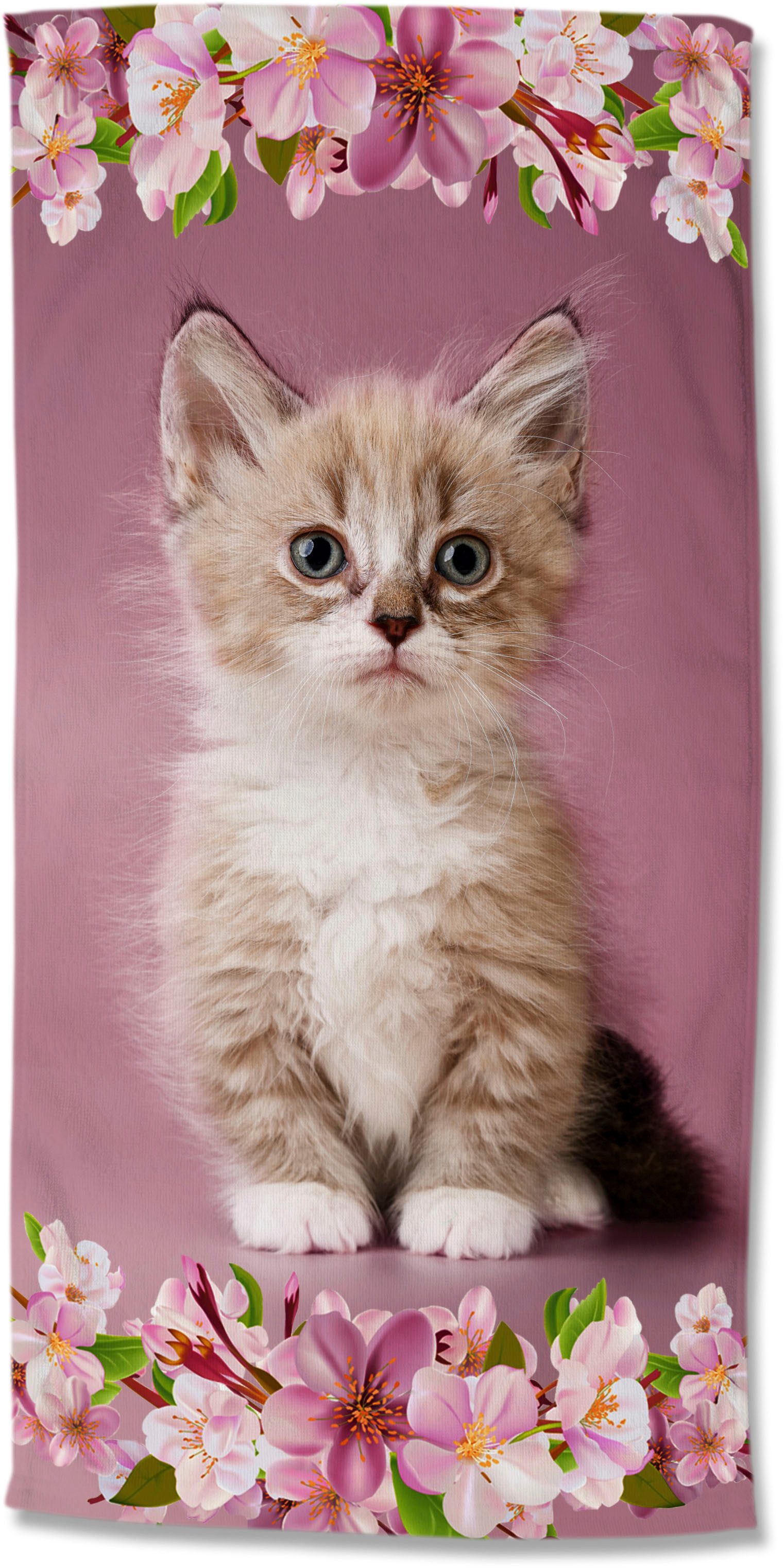 good morning Strandtuch Look, Velours (Packung, 1-St), Mikrofaser, 75x150, Schnelltrocknend, Kind, Mädchen, Katze, Rosa