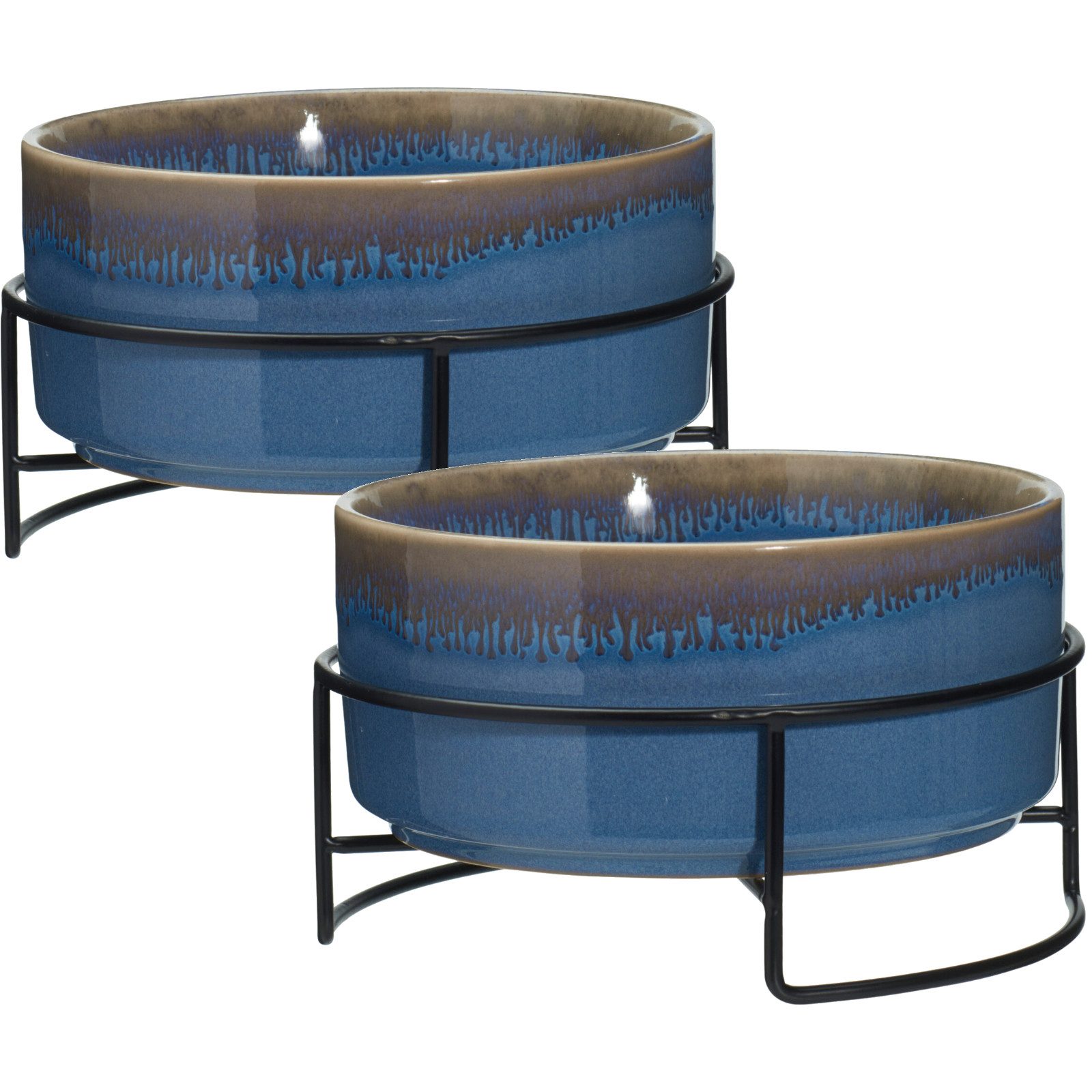 Koopman Futternapf Hundenapf Katzennapf Fressnapf 17x10cm Keramik 2er Set, Keramik, Dunkelblau, Keramik, 1 Liter je Napf, Metall, Standsicher