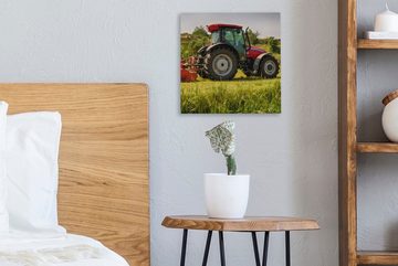 OneMillionCanvasses® Leinwandbild Traktor - Rot - Natur - Grün - Landleben, (1 St), Leinwand Bilder für Wohnzimmer Schlafzimmer