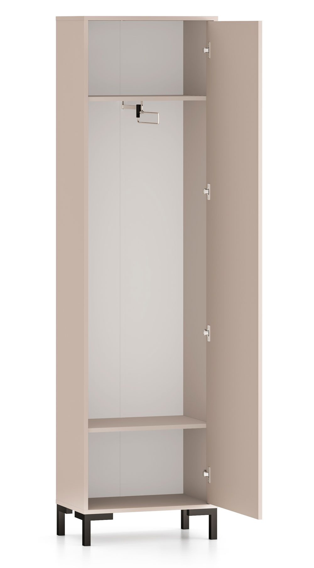 Feldmann-Wohnen Garderobenschrank Oiven (mit Tür, mit Einlegeböden, mit ausziehbarer Kleiderstange, 1-St., moderne Optik, 1-türig mit ausziehbarer Kleiderstange) 55x34x200cm Cashmere 1-türig