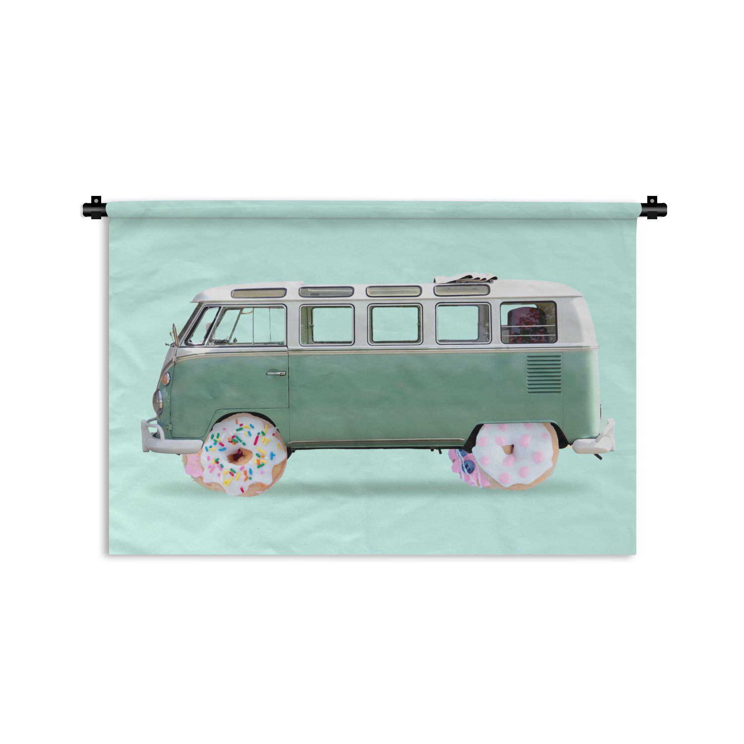 MuchoWow Wanddekoobjekt Donuts - Lieferwagen - Auto - Grün, Wanddeko für Wohnzimmer, Schlafzimmer, Kleid, Wandbehang, Kinderzimmer